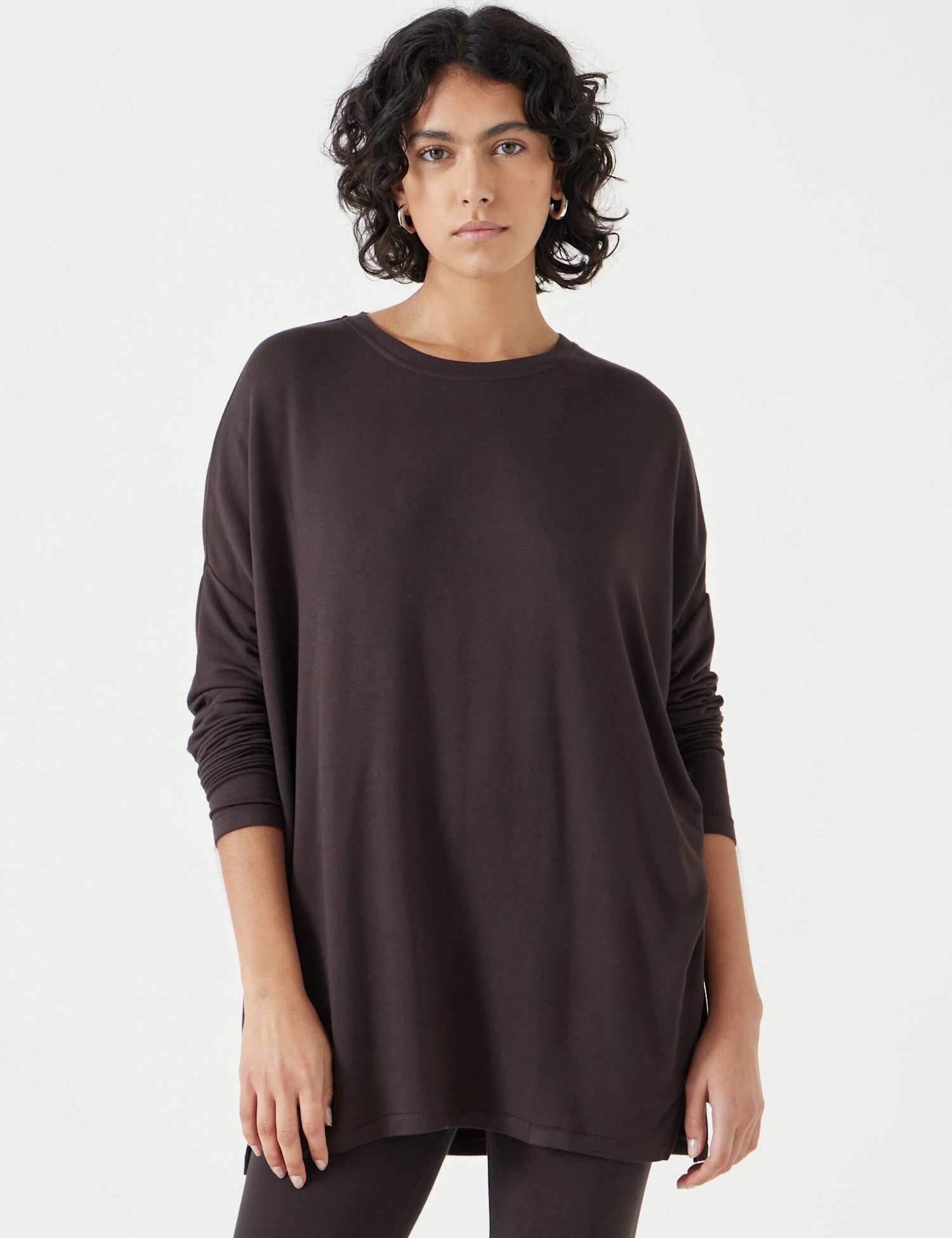 HUSH Jersey Wide Batwing Sleeve Top Chocolate
