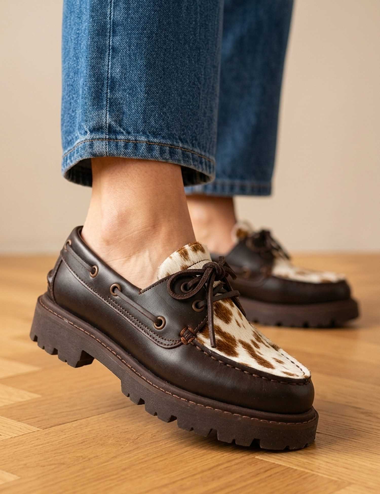Jones Bootmaker Leather Animal Print Platform Loafers White Mix