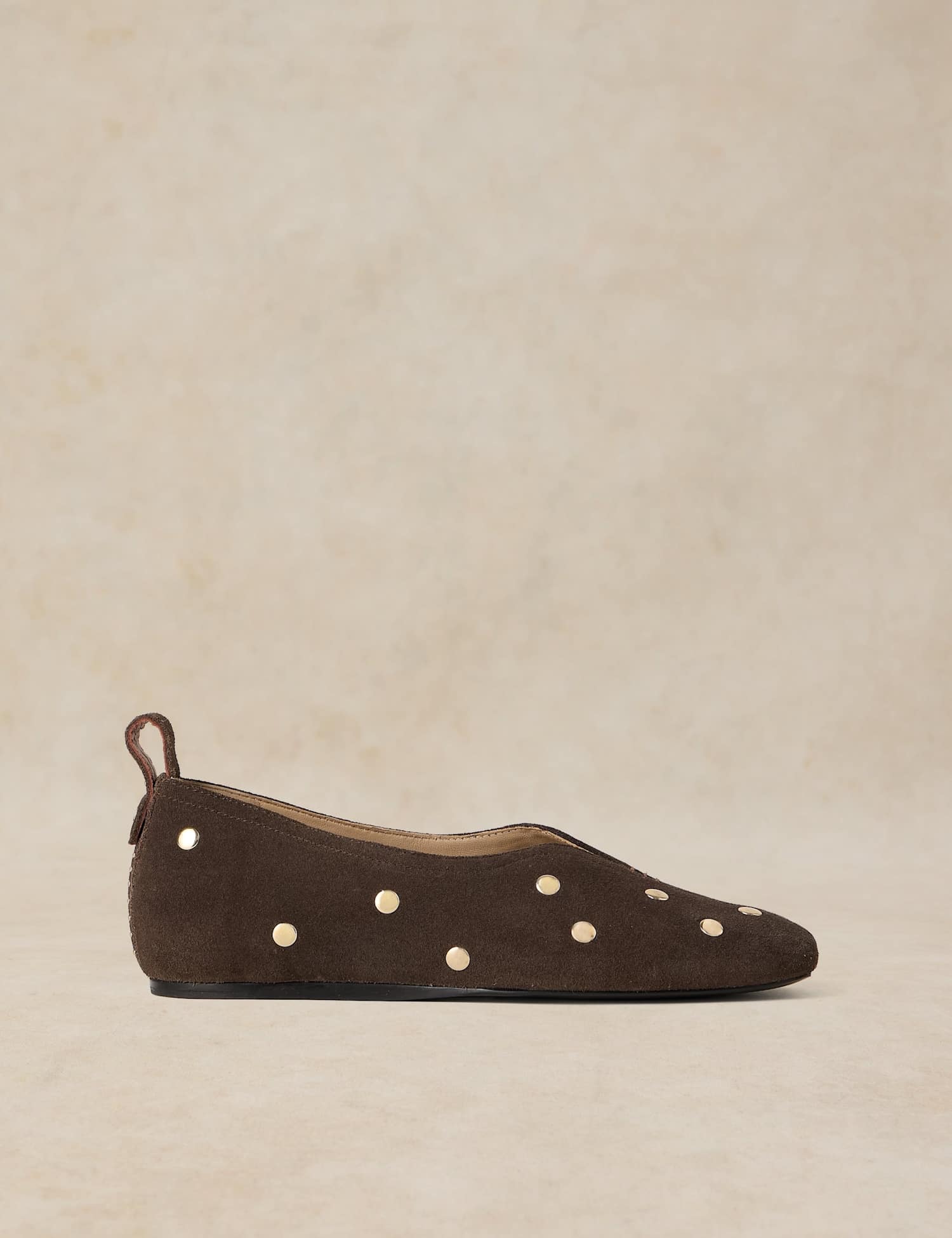 White Stuff Suede Studded Ballet Pumps Brown Mix