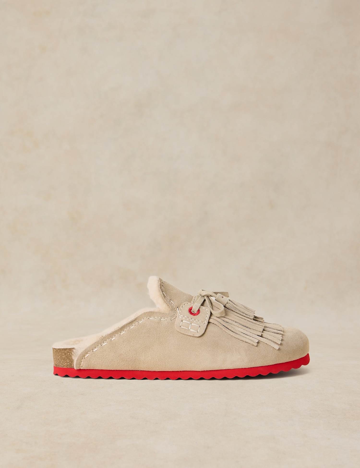 White Stuff Suede Tassel Mules Natural