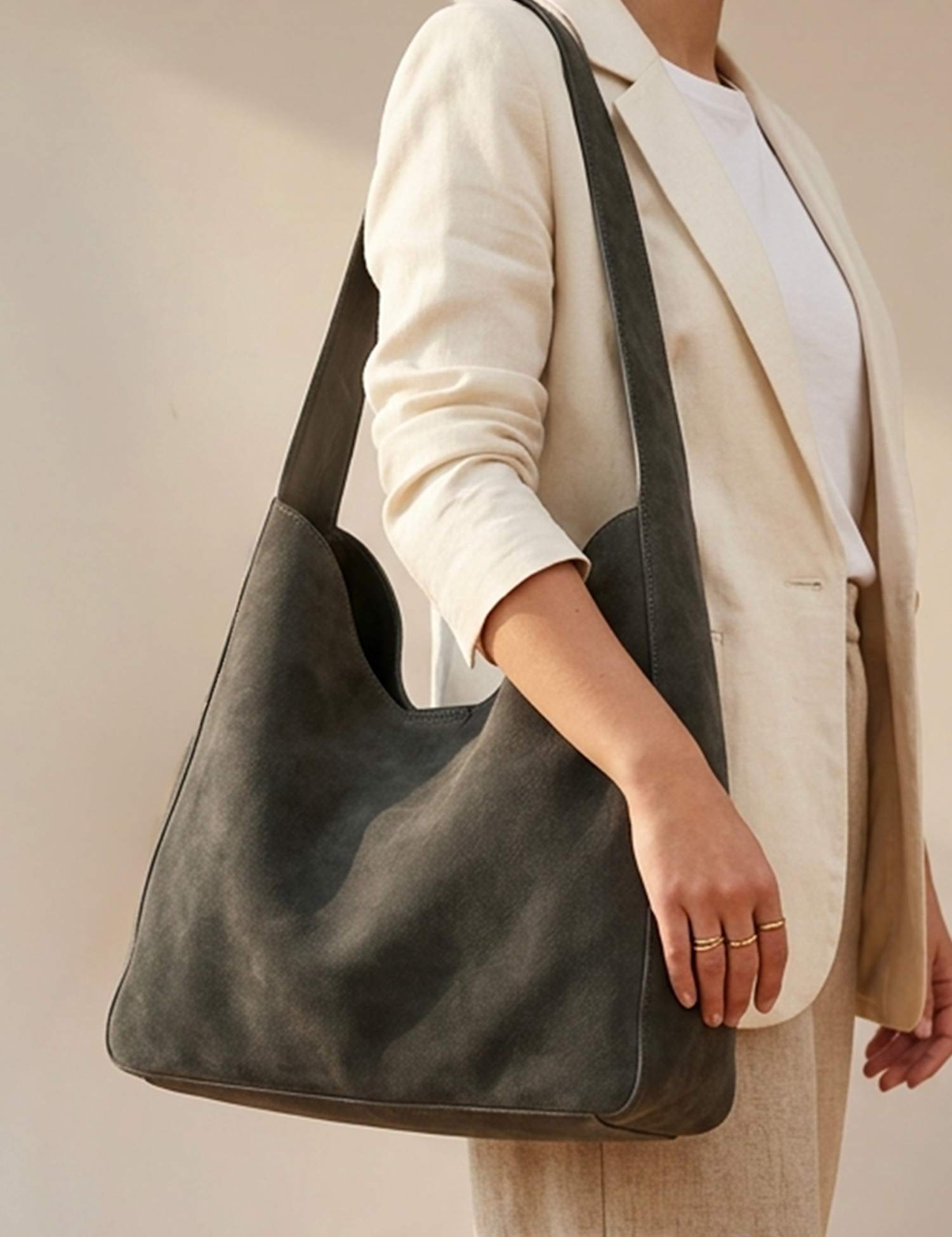 Jones Bootmaker Leather Multi Pocket Shoulder Bag Khaki