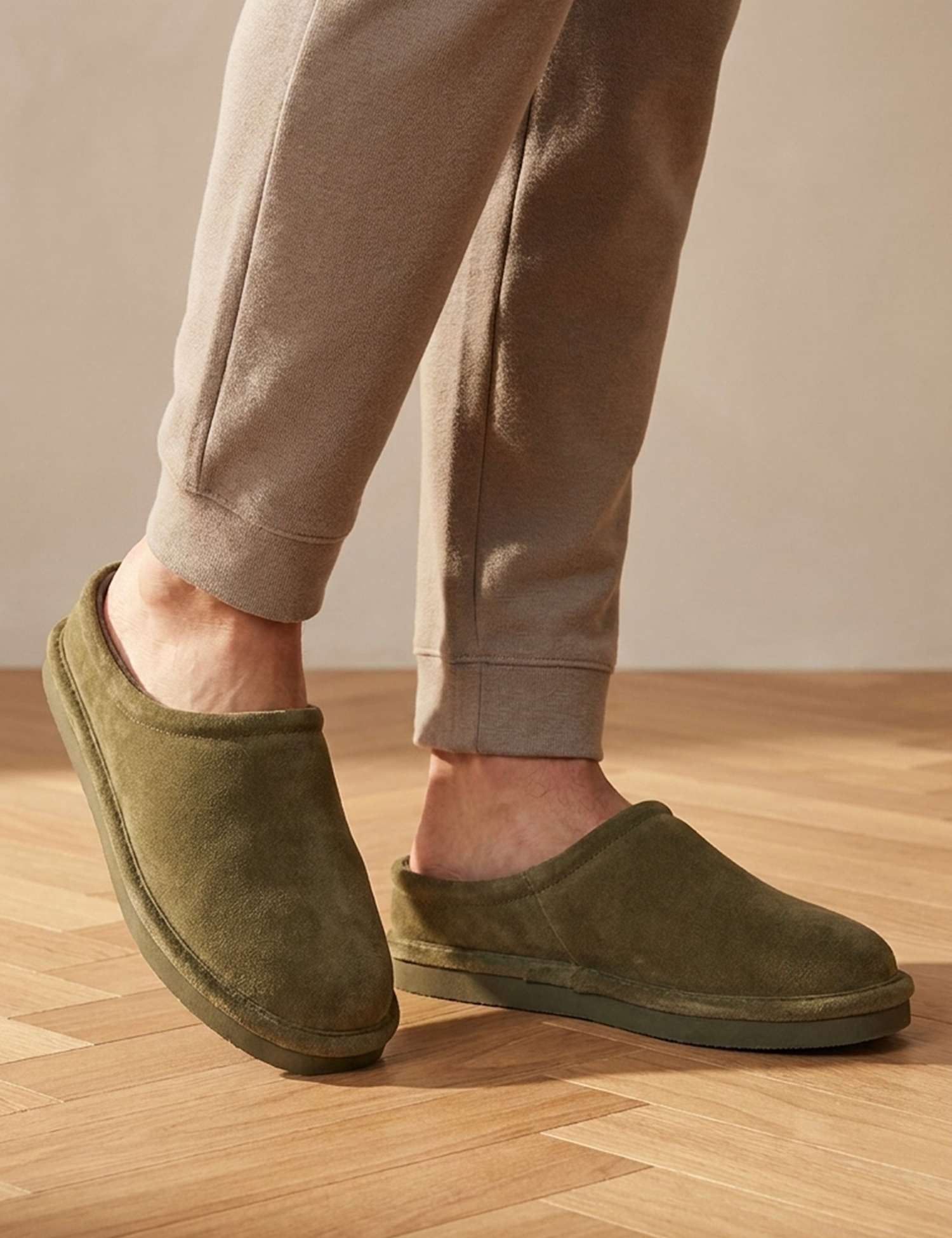 Jones Bootmaker Leather Mule Slippers Khaki