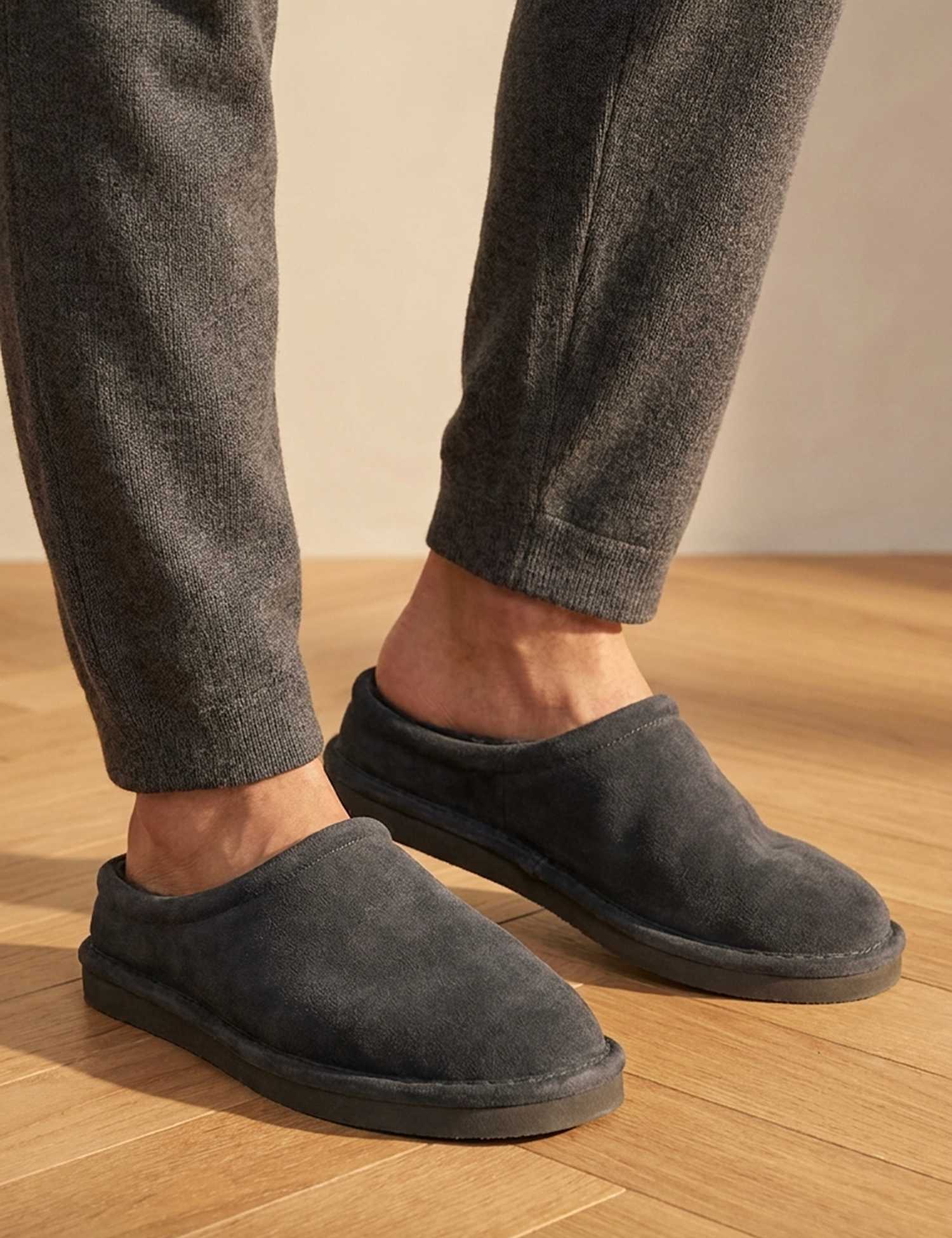Jones Bootmaker Leather Mule Slippers Grey
