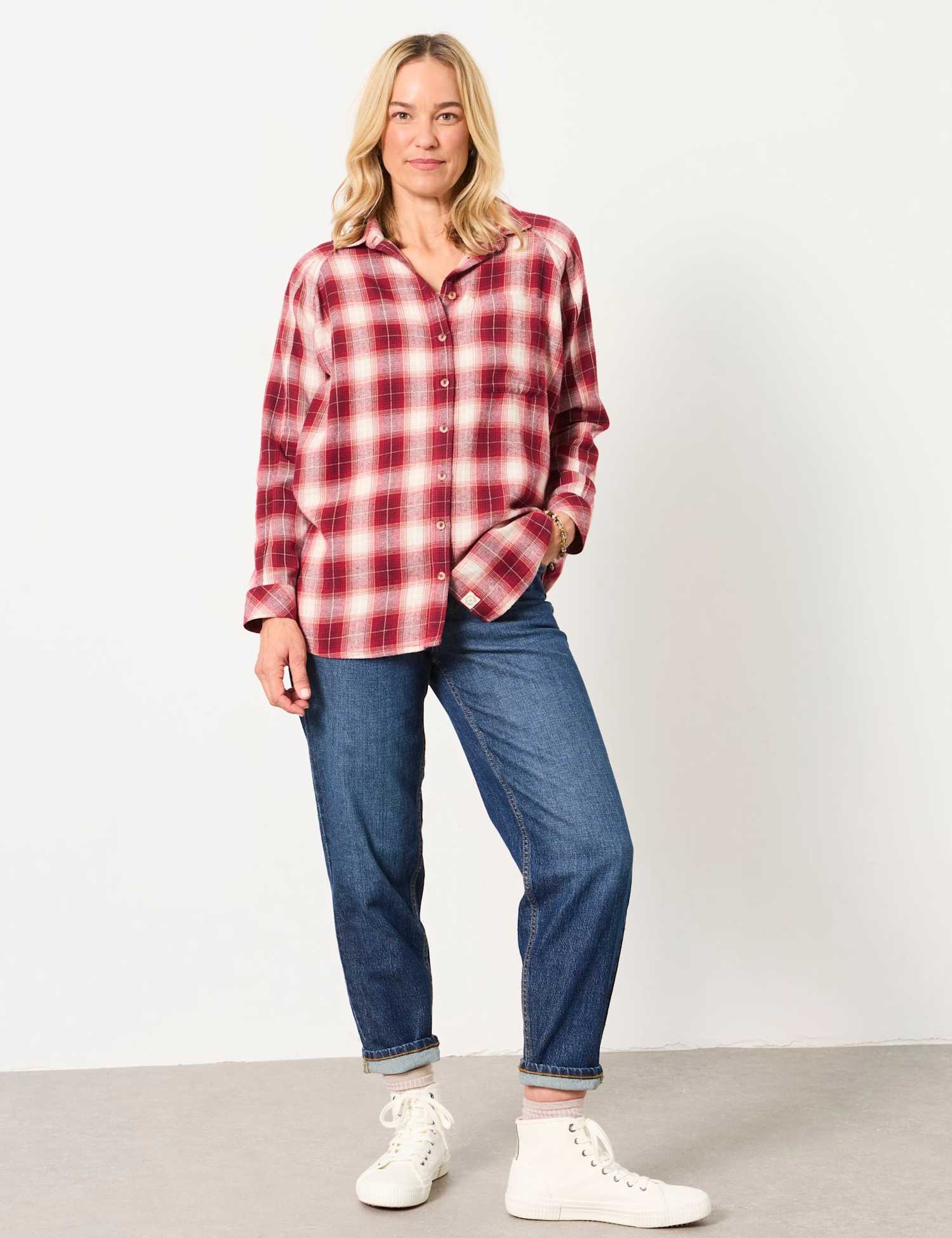 FatFace Pure Cotton Checked Shirt Red Mix