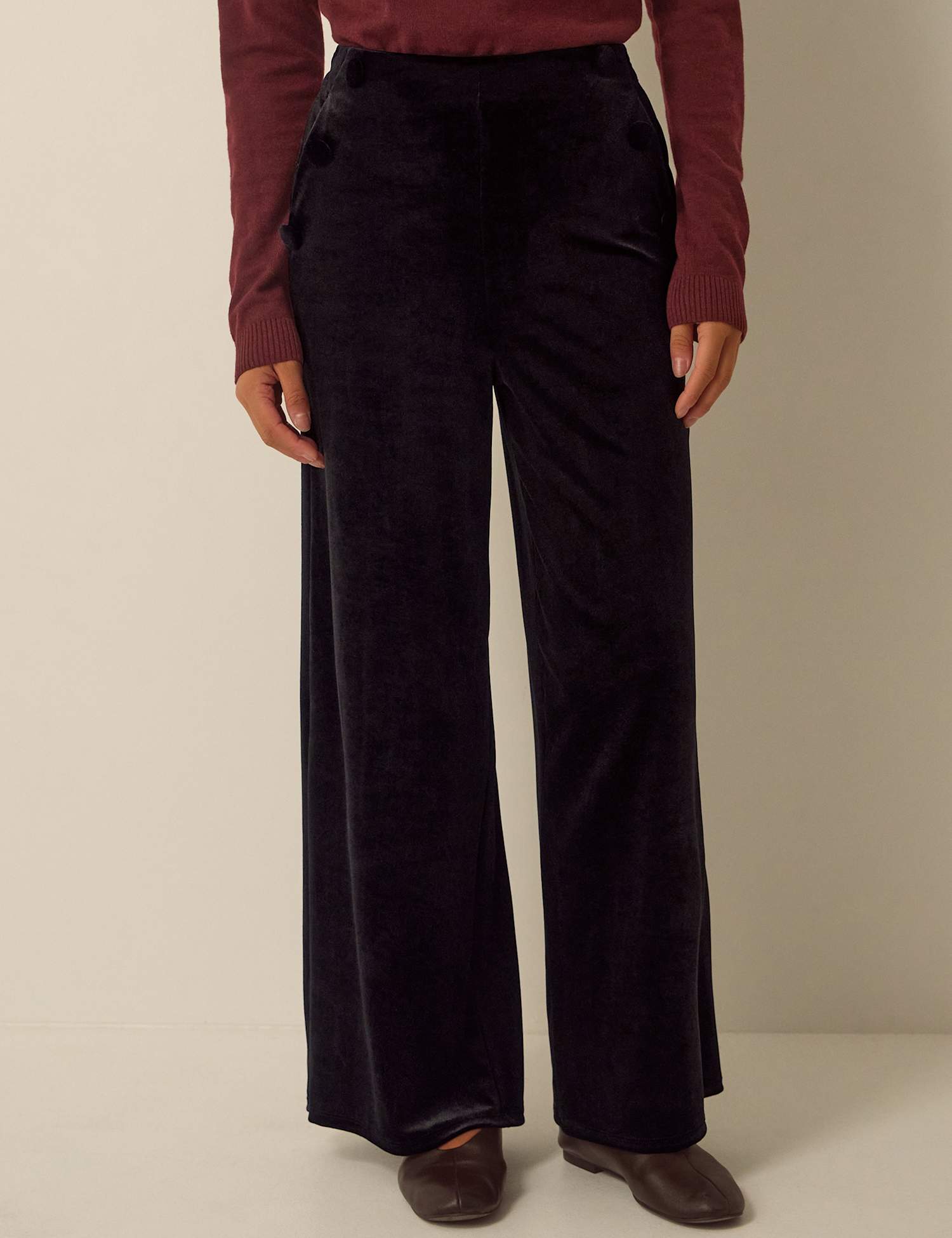 Monsoon Velvet Wide Leg Trousers Black