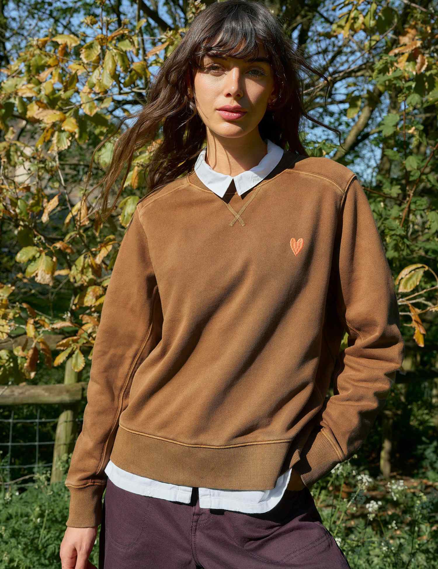 White Stuff Pure Cotton Heart Sweatshirt Brown