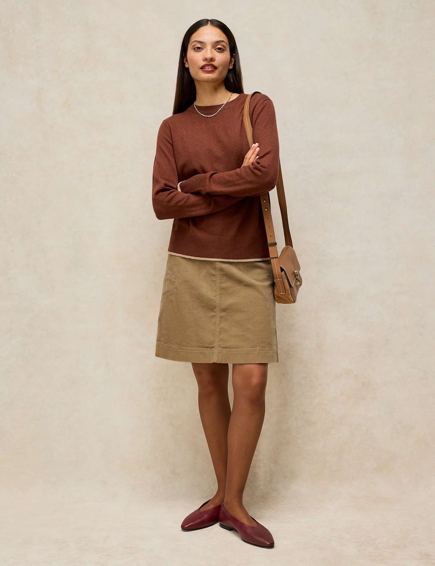 White Stuff Cotton Rich Cord Knee Length A-Line Skirt Green