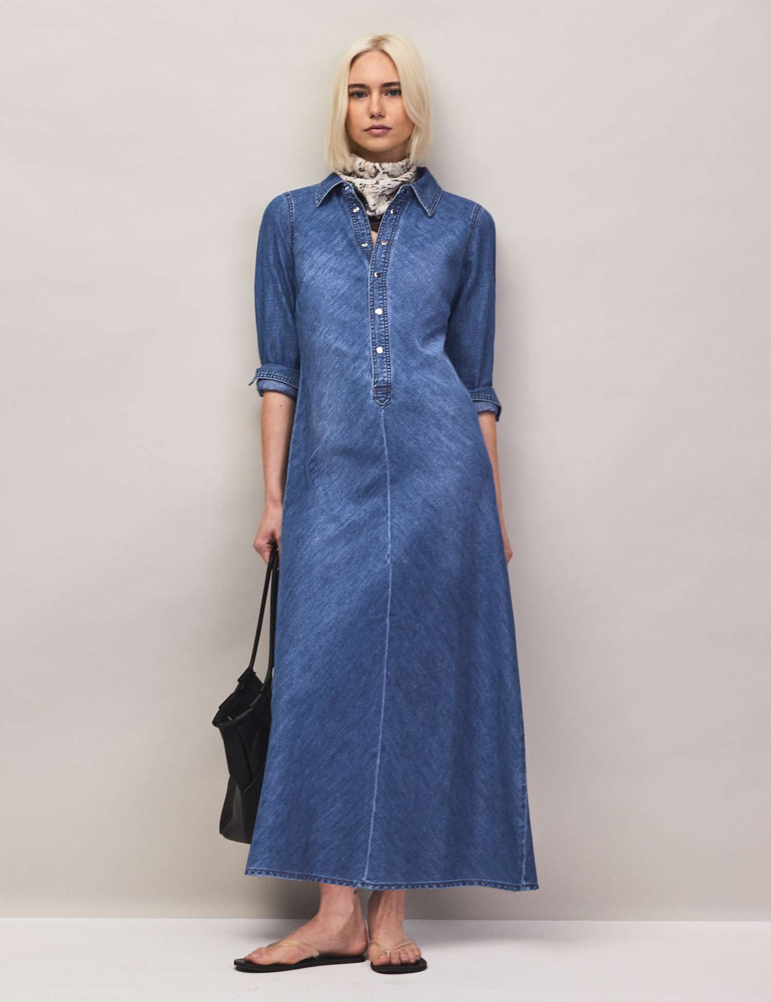 RO&ZO Denim Maxi Shirt Dress Blue Denim