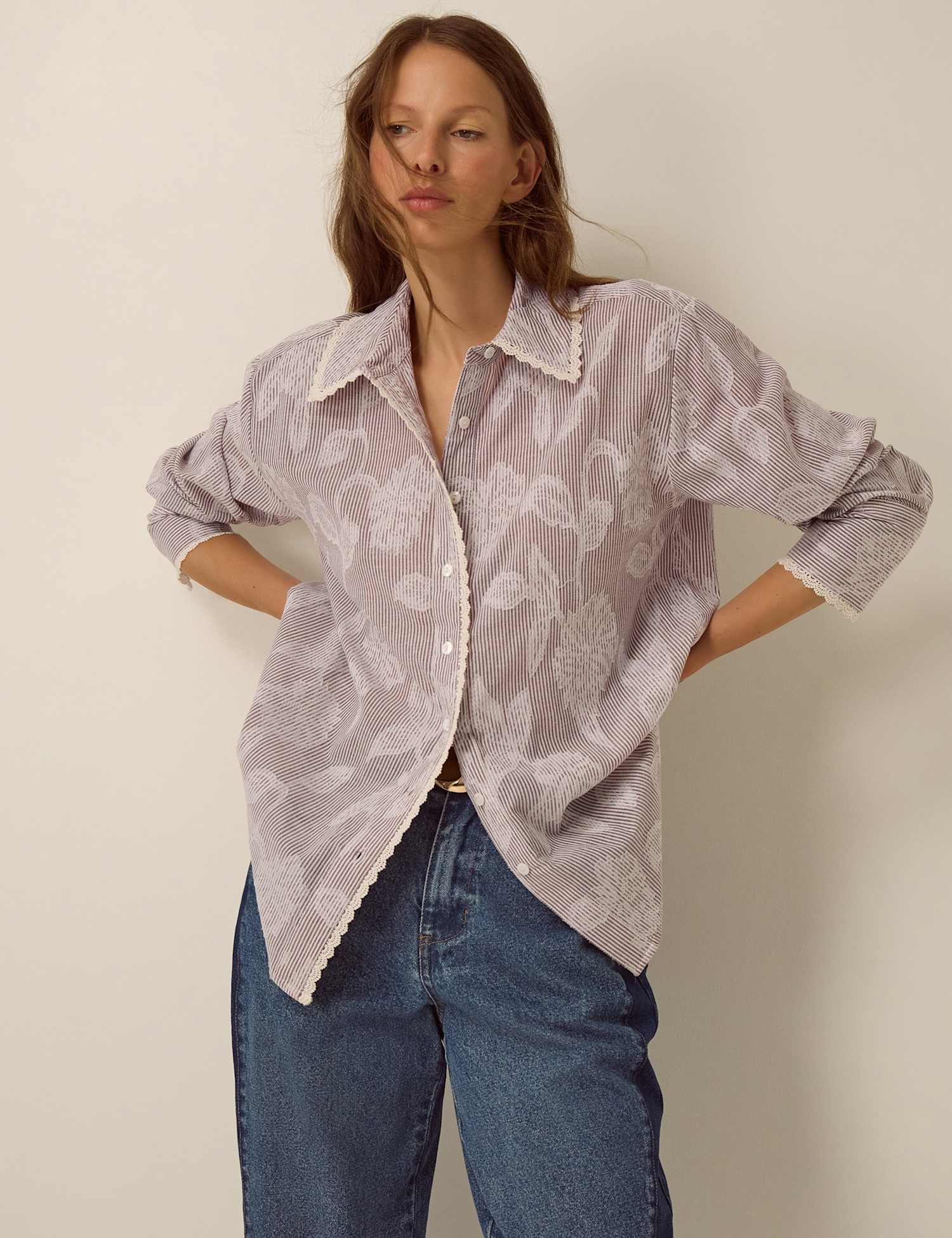 Monsoon Jacquard Collared Shirt Brown Mix