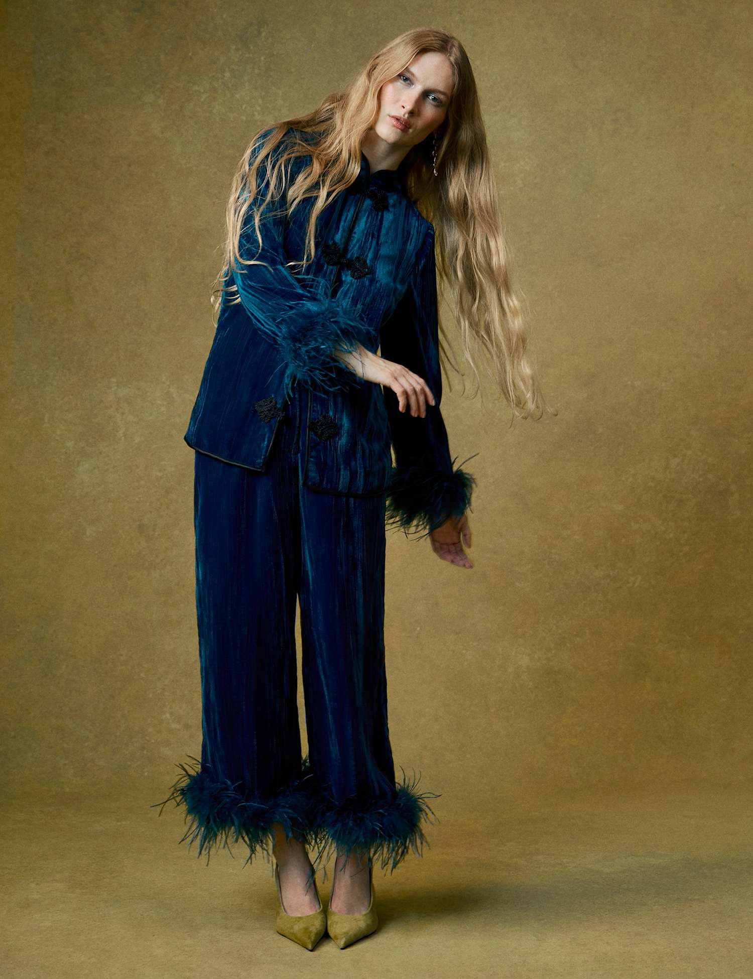 Monsoon Velvet Cropped Trousers Teal