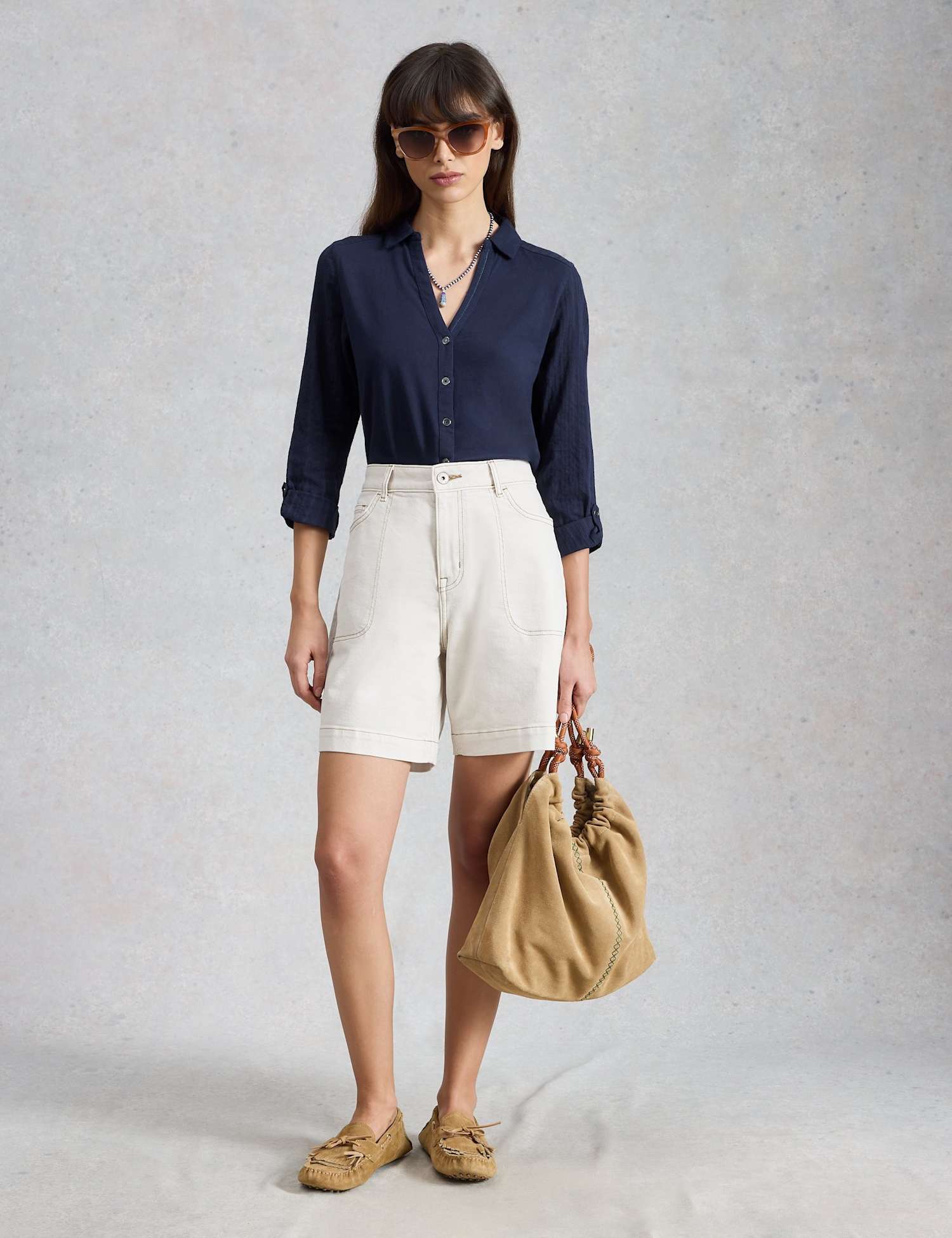 White Stuff Pure Cotton Collared Shirt Navy