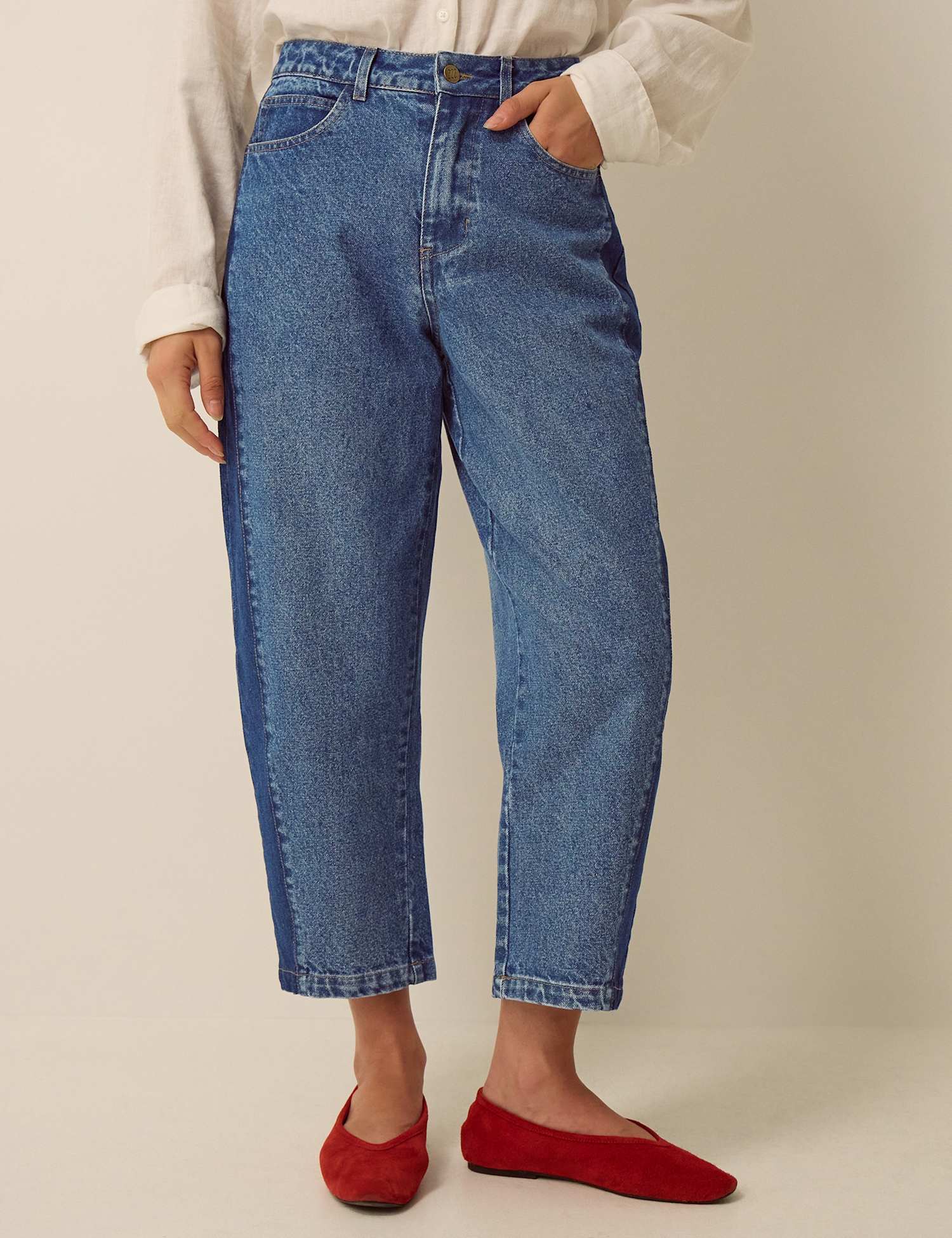 Monsoon Mid Rise Side Panel Barrel Jeans Blue