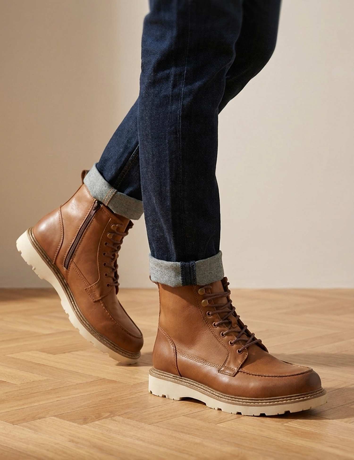 Jones Bootmaker Leather Chunky Casual Boots Tan