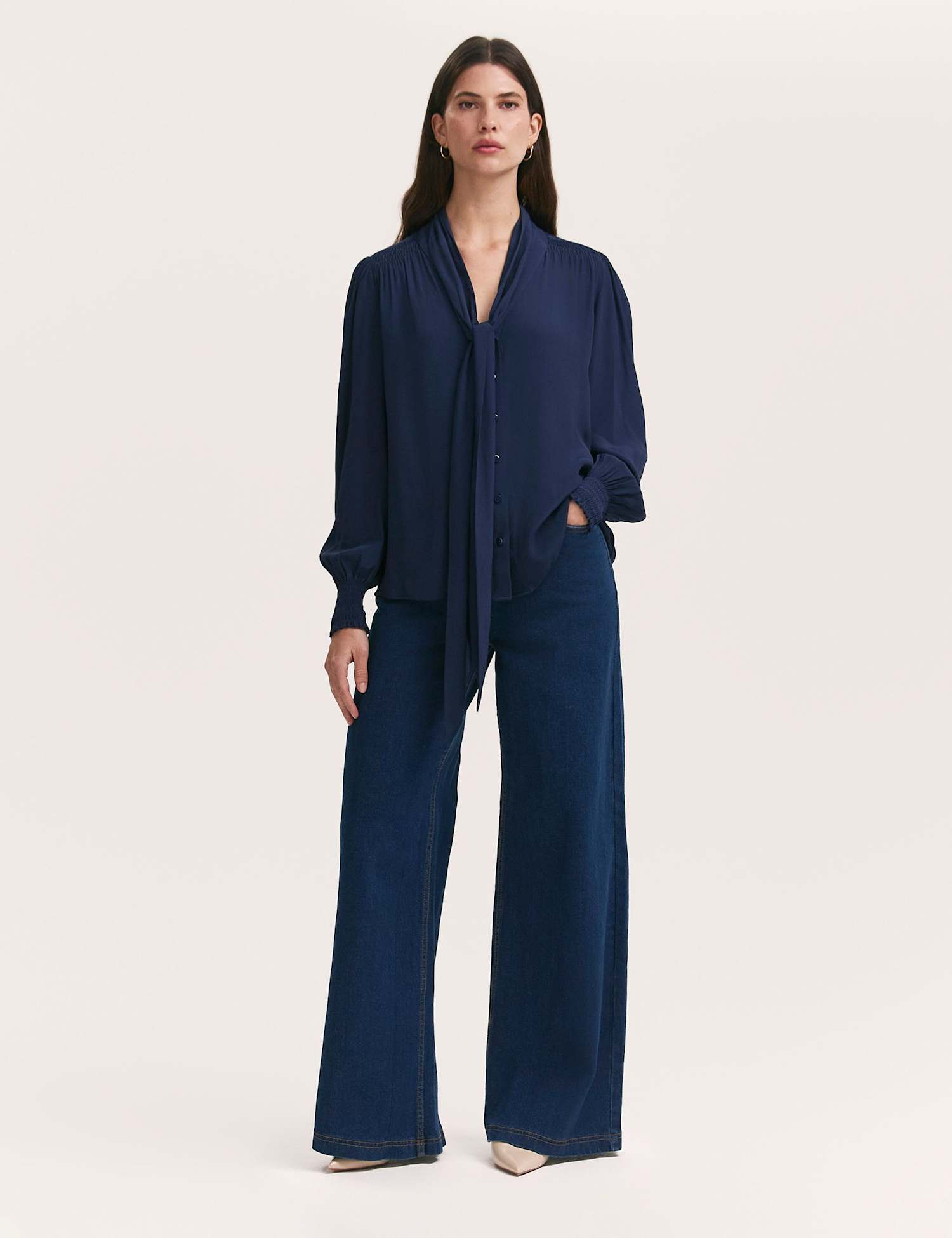 Finery London Georgette Tie Neck Blouse Navy
