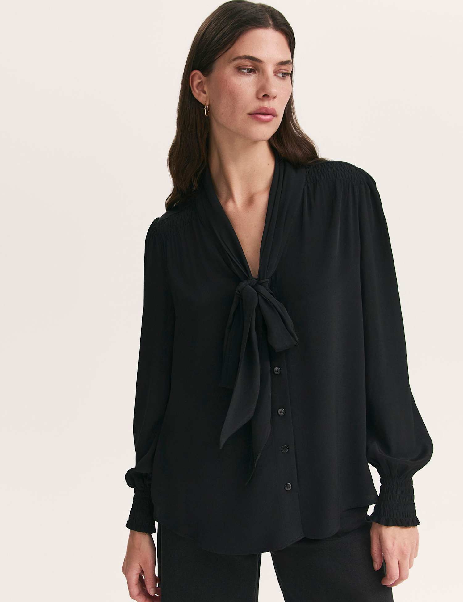 Finery London Georgette Tie Neck Blouse Black