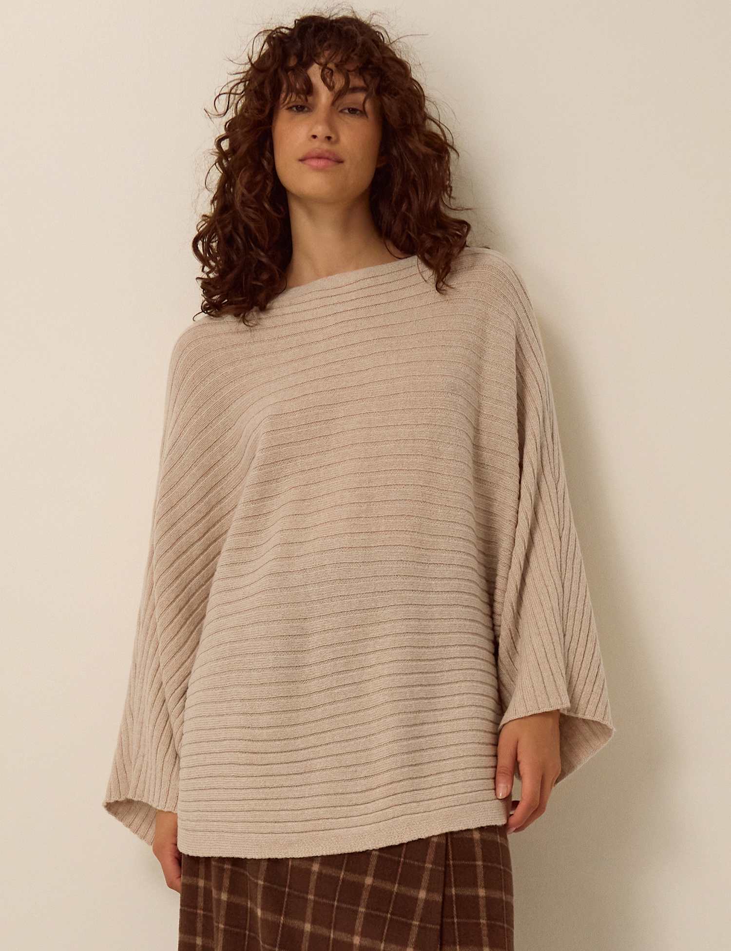 Monsoon Wool Blend Funnel Neck Relaxed Jumper Natural