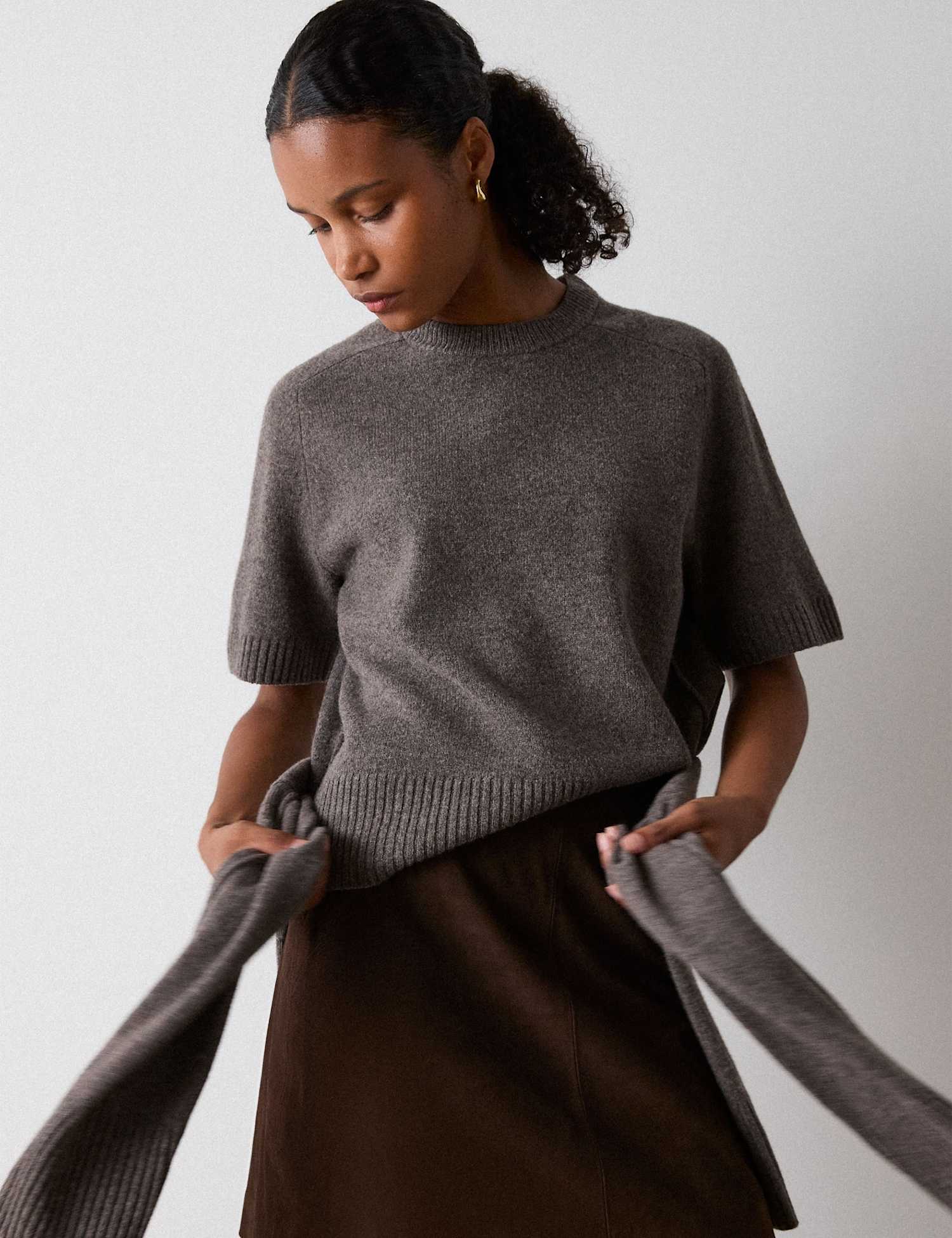 Whistles Pure Wool Knitted T-Shirt Neutral