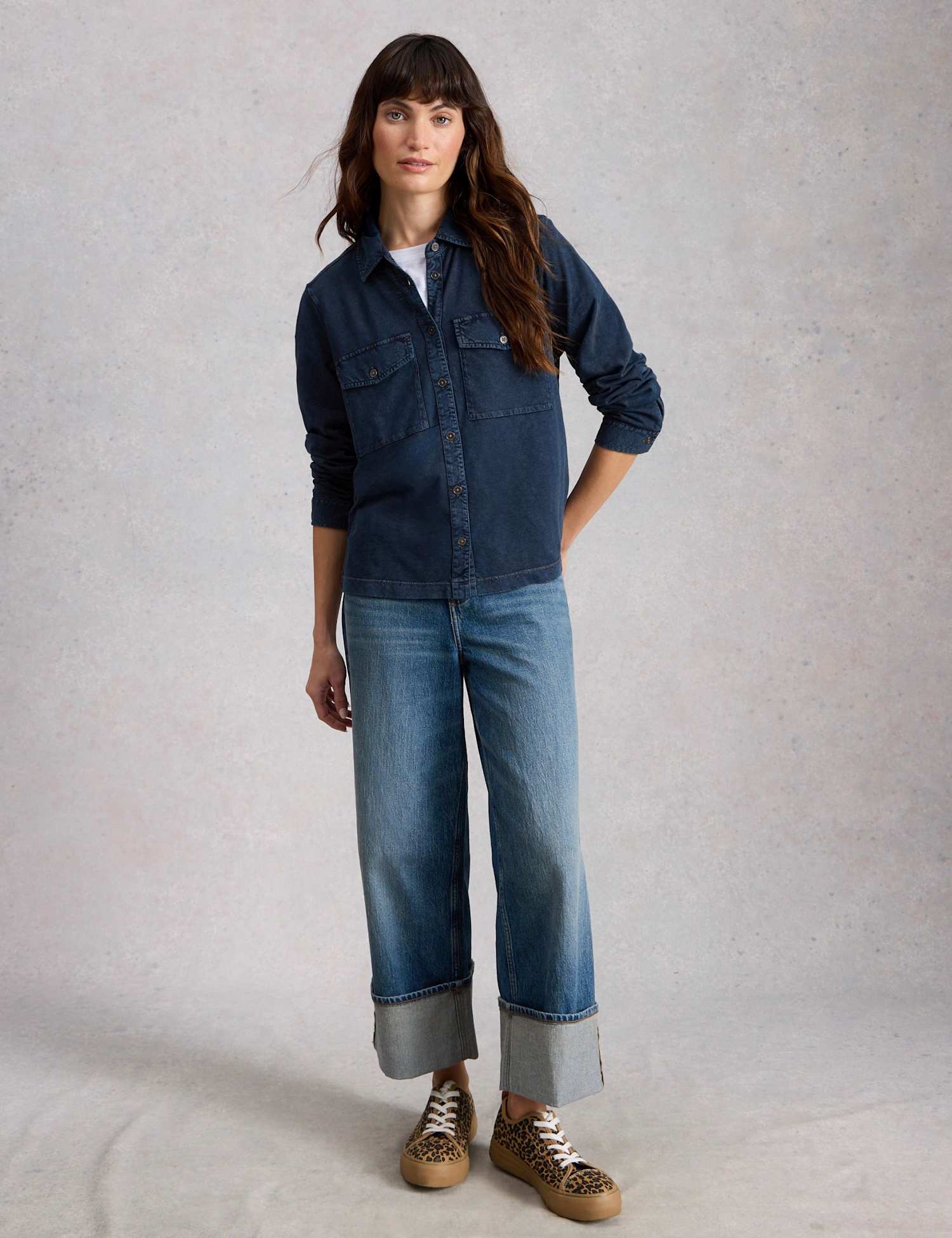 White Stuff Pure Cotton Denim Collared Utility Shirt Blue