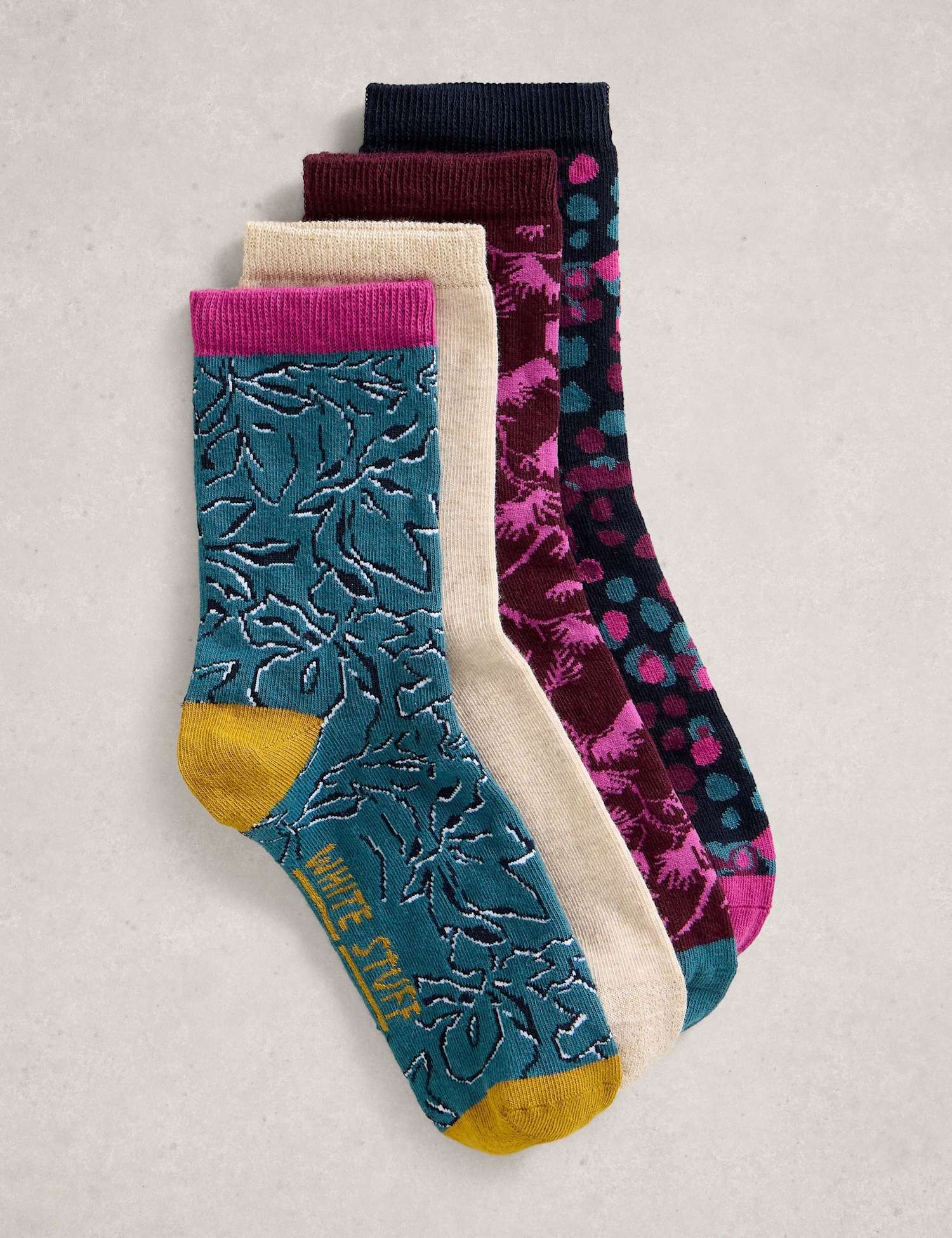 White Stuff 4pk Cotton Rich Floral Ankle High Socks Purple Mix