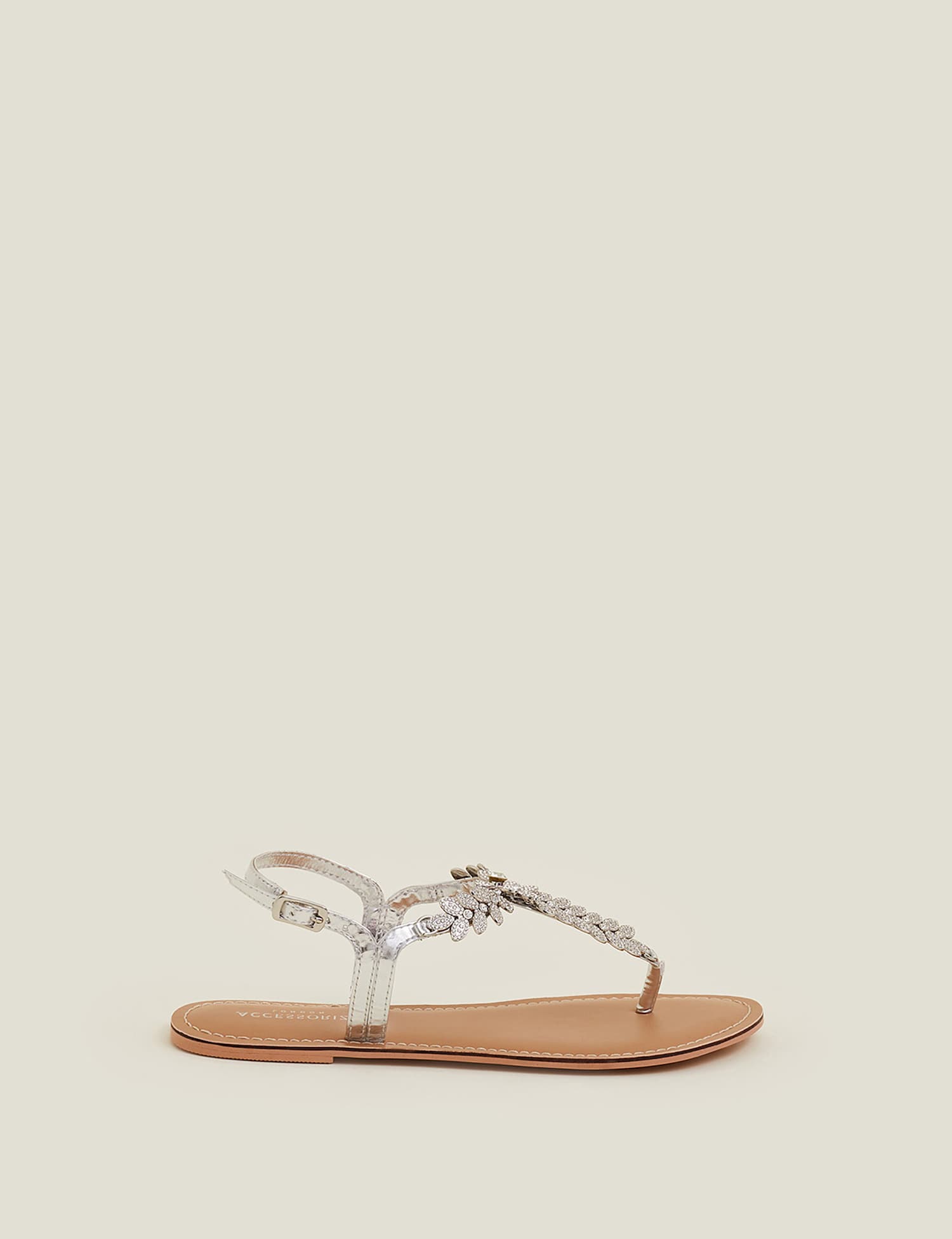 ACCESSORIZE Sparkle Ankle Strap Flat Toe Thong Sandals Silver