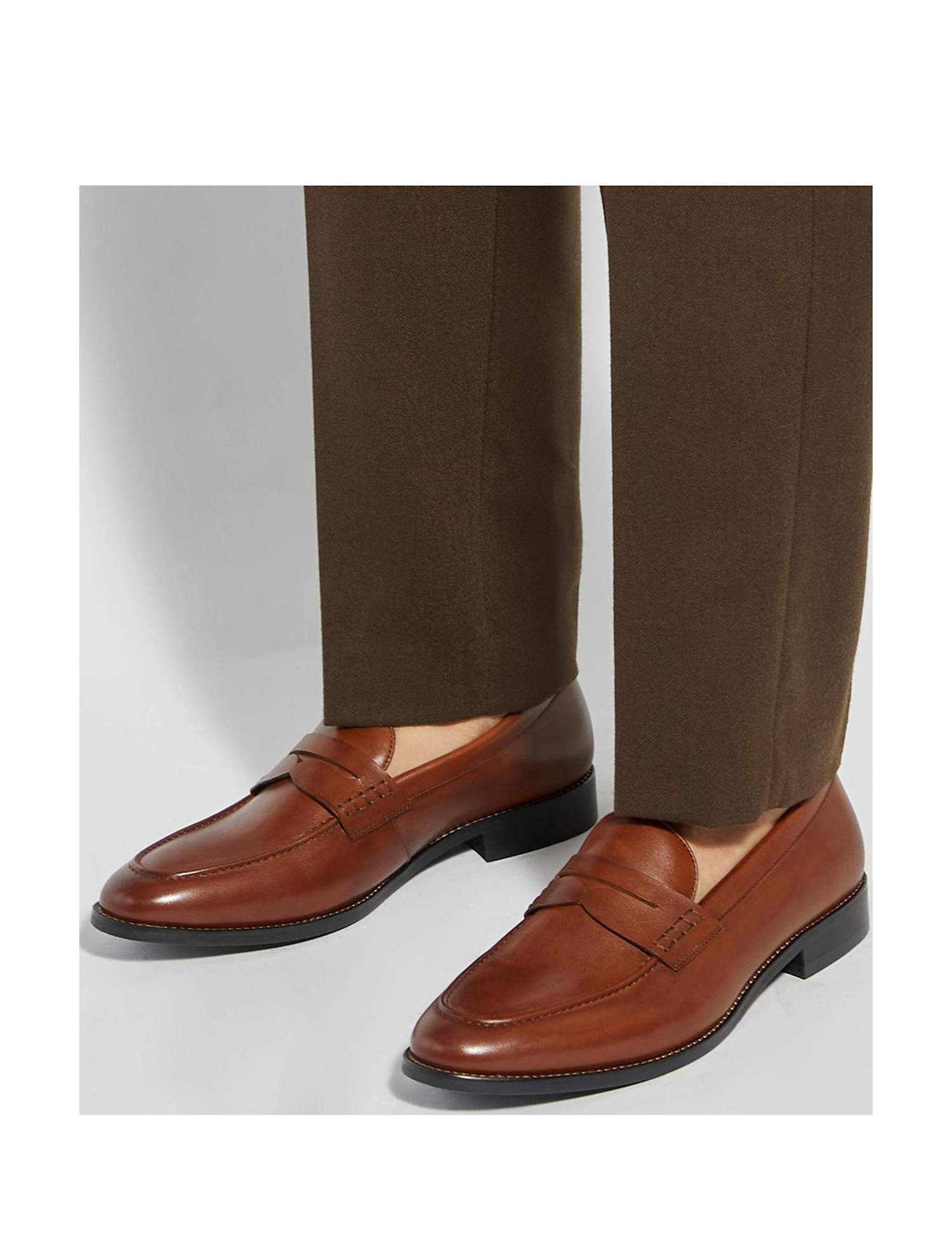Dune London Leather Slip On Loafers Tan