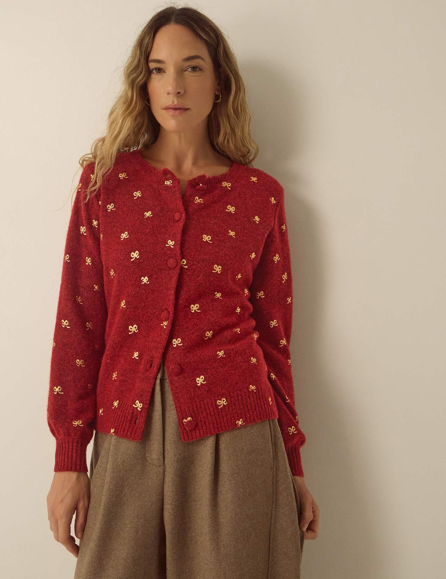 Monsoon Metallic Button Front Cardigan Red Mix