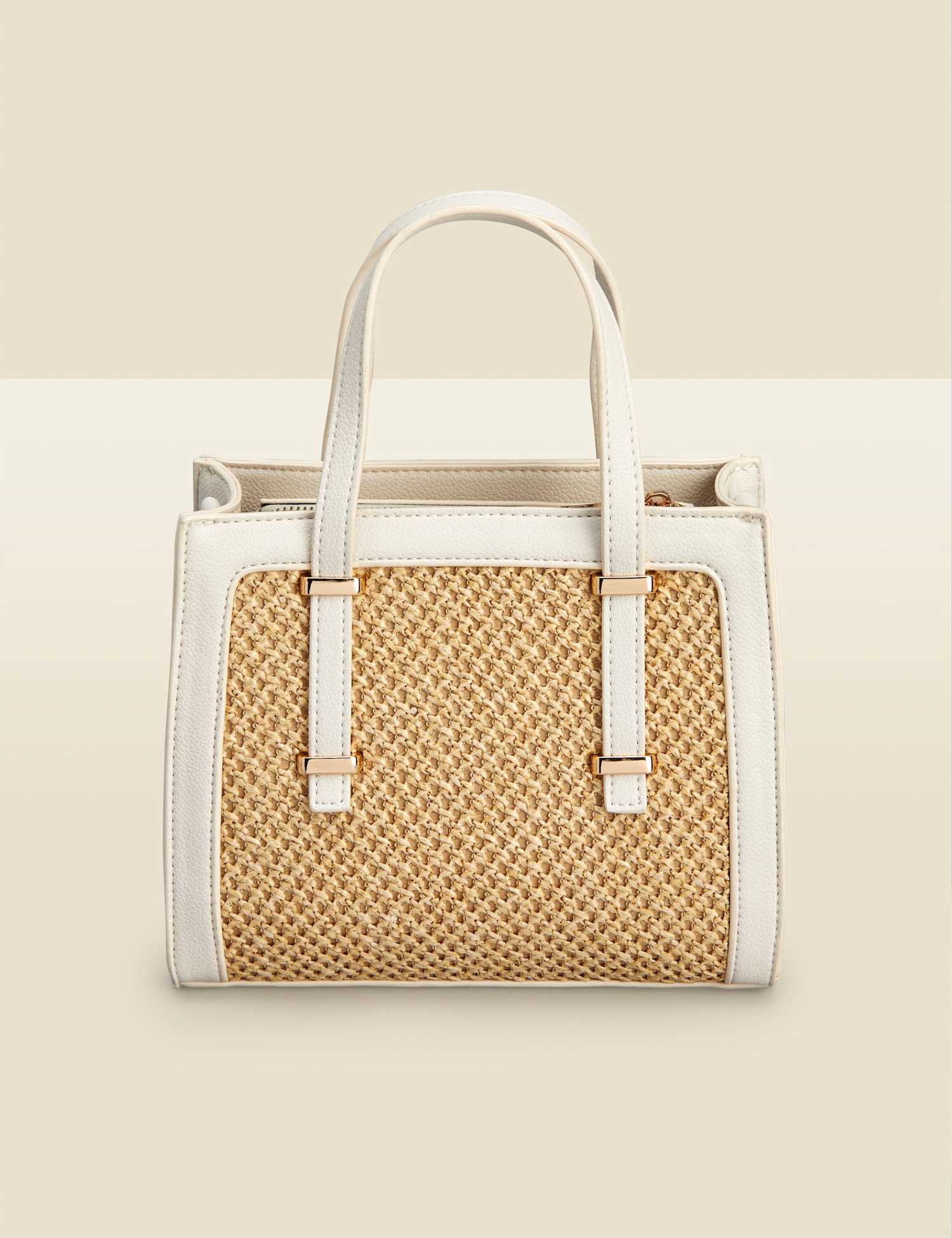 SOSANDAR Raffia Chain Strap Mini Tote Bag Natural