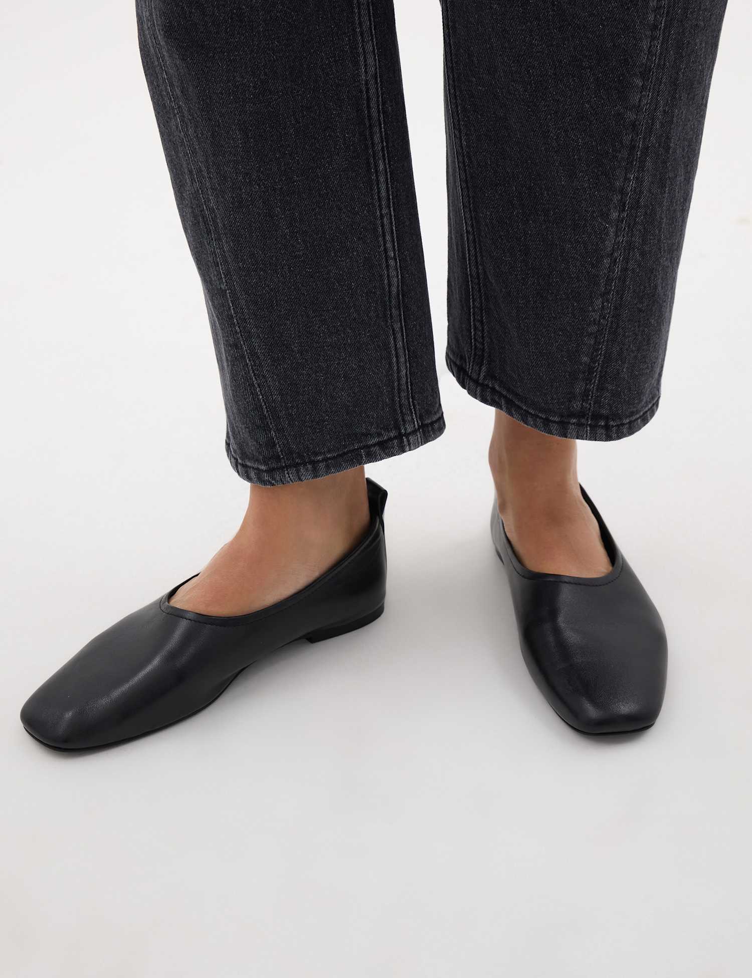 HUSH Leather Square Toe Ballet Pumps Black