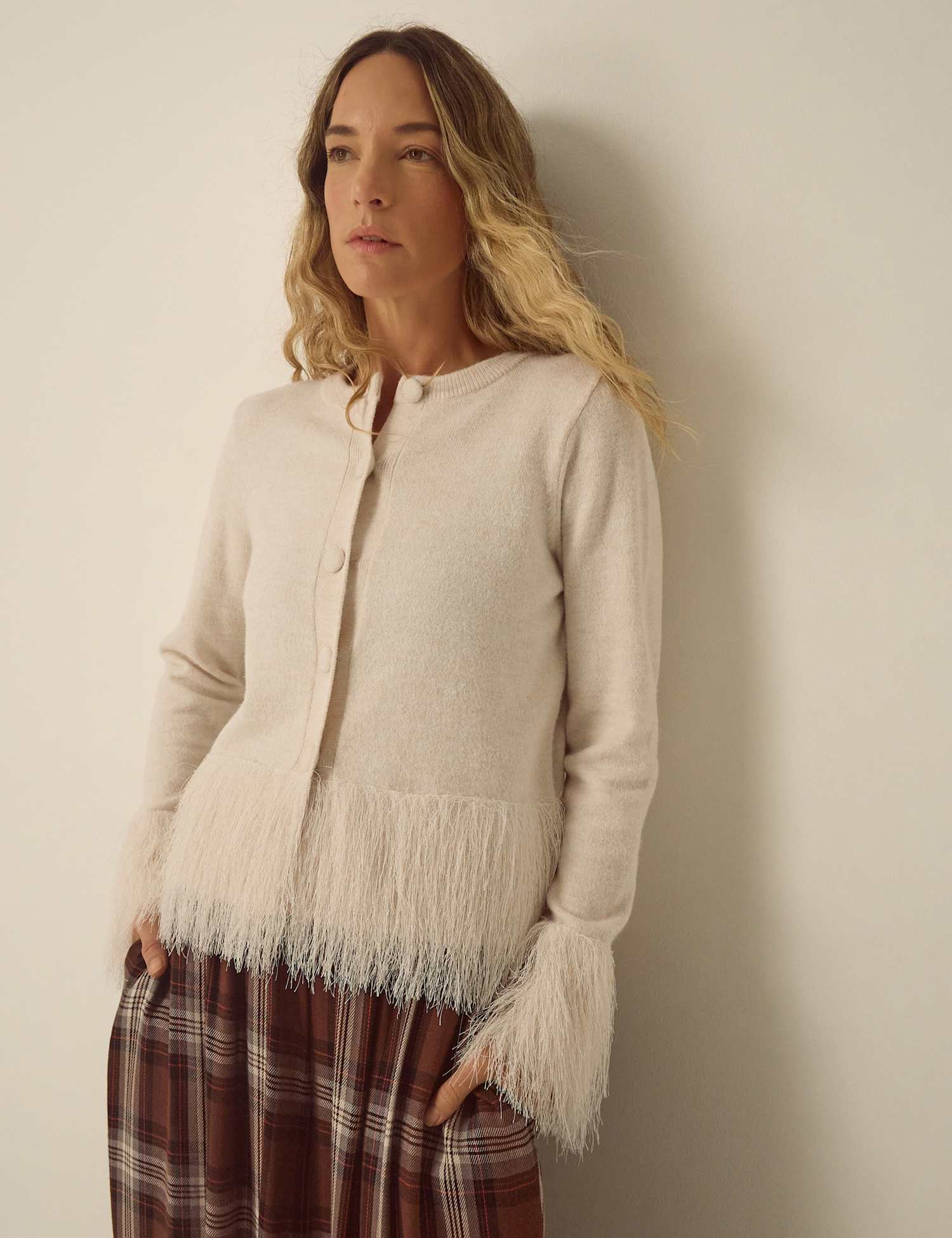 Monsoon Fringe Detail Cardigan Ivory