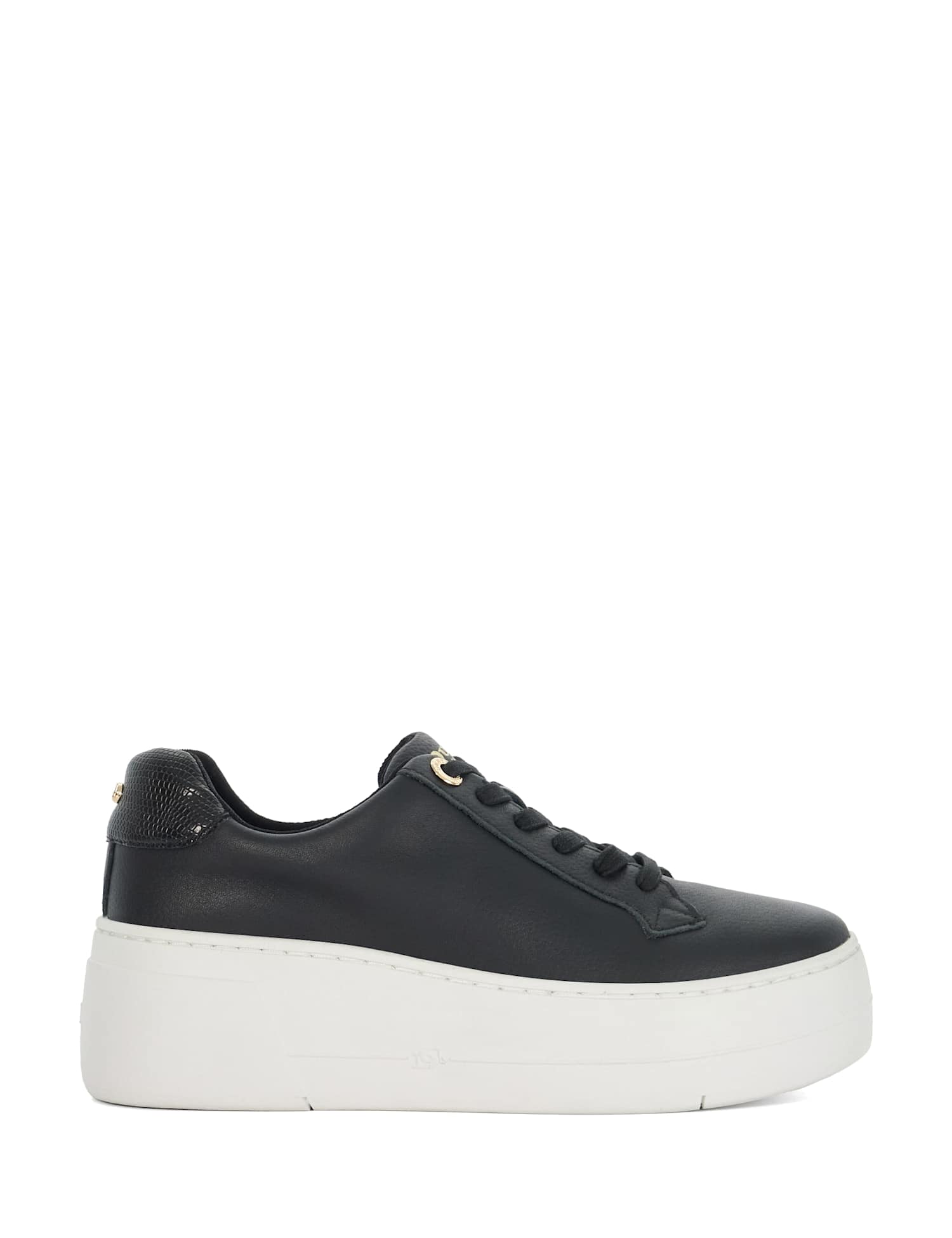 Dune London Episode 2 Leather Lace Up Flatform Trainers Black
