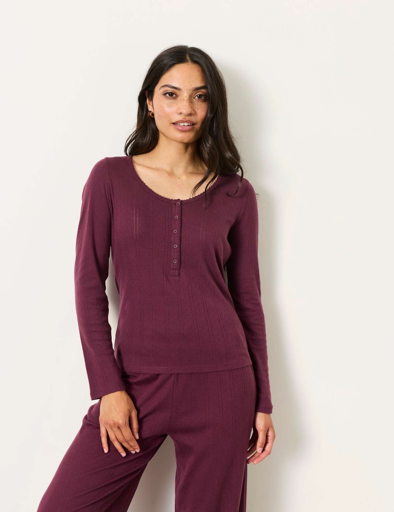FatFace Pure Cotton Pyjama Top Purple