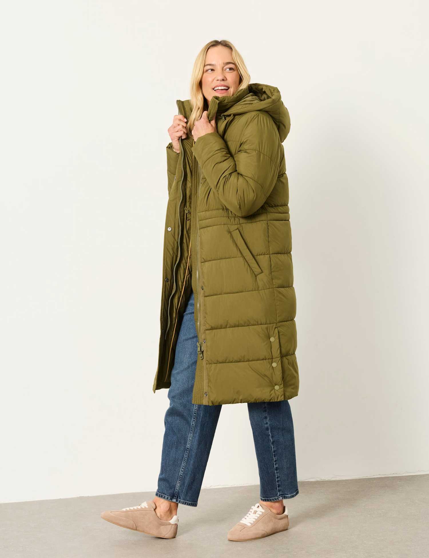 FatFace Hooded Longline Puffer Coat Green