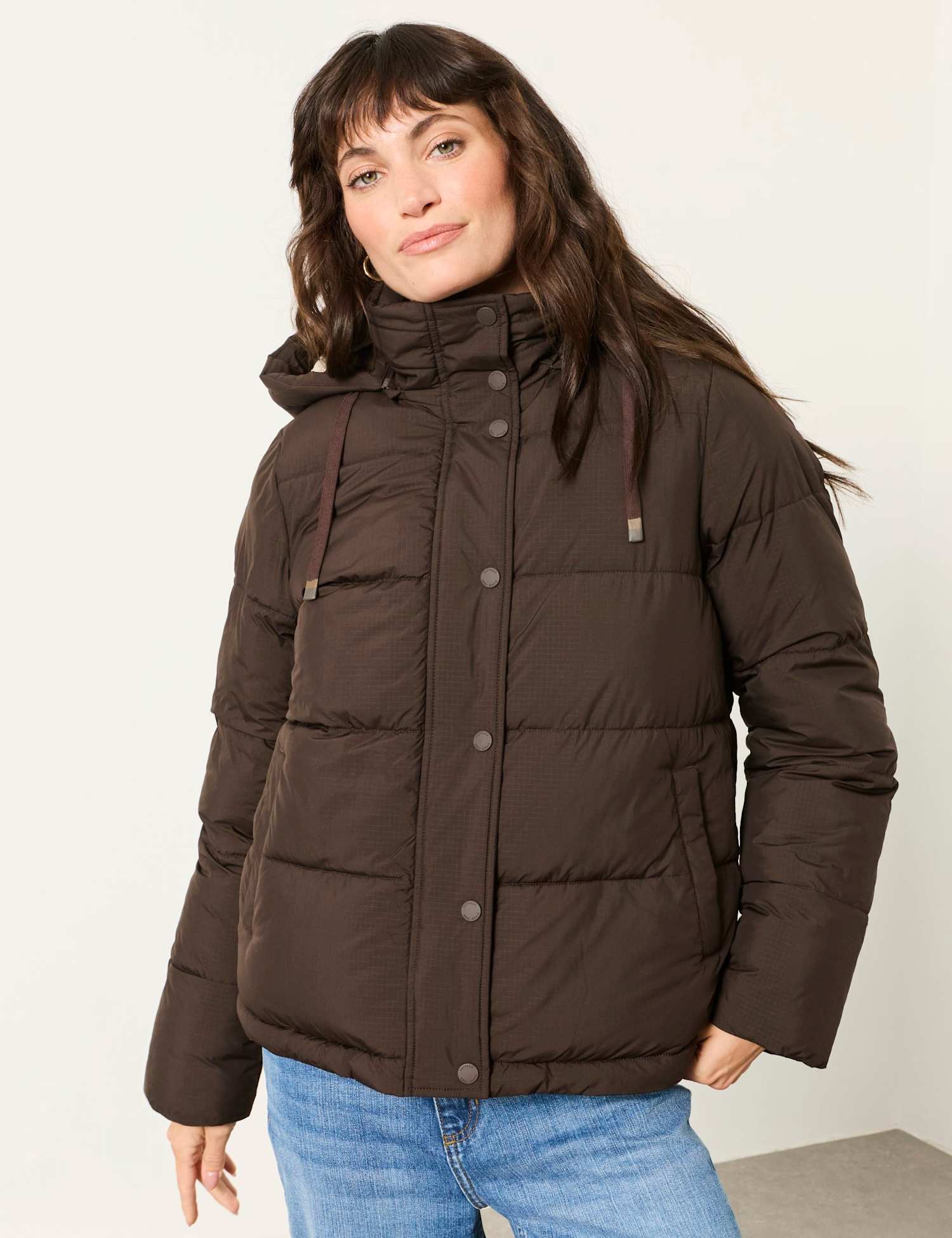 FatFace Cropped Puffer Coat Chocolate
