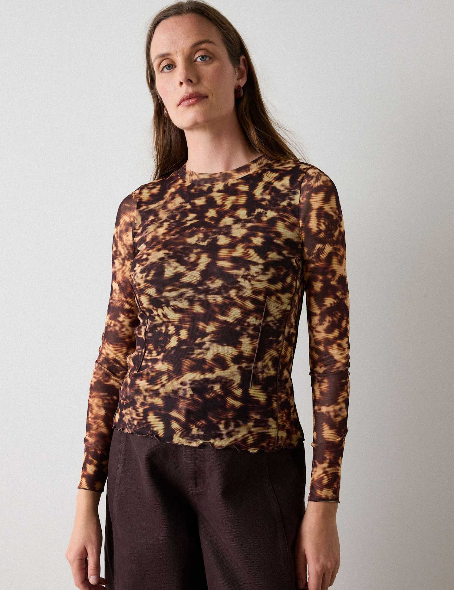 Whistles Animal Print Top Brown Mix