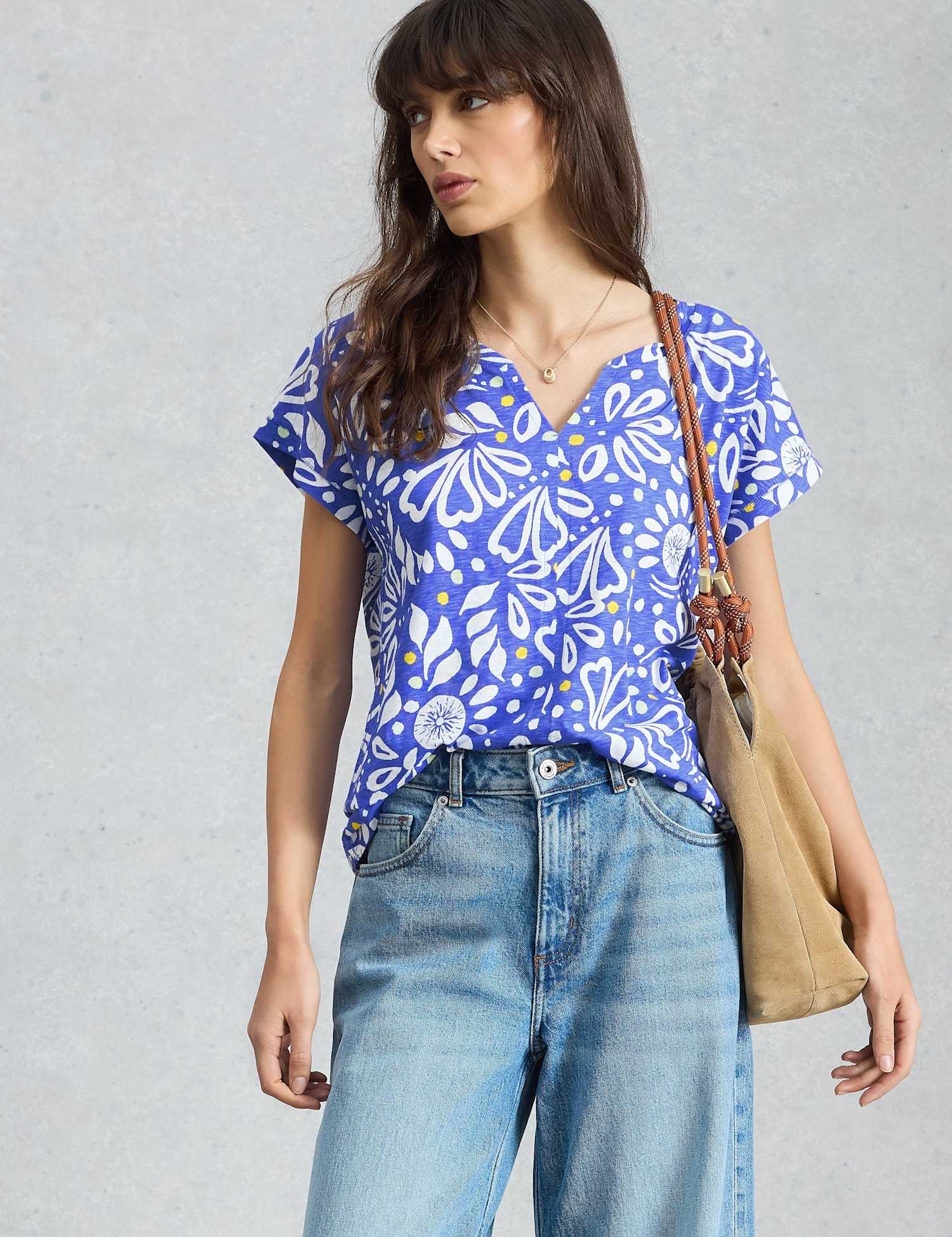 White Stuff Pure Cotton Printed T-Shirt Blue