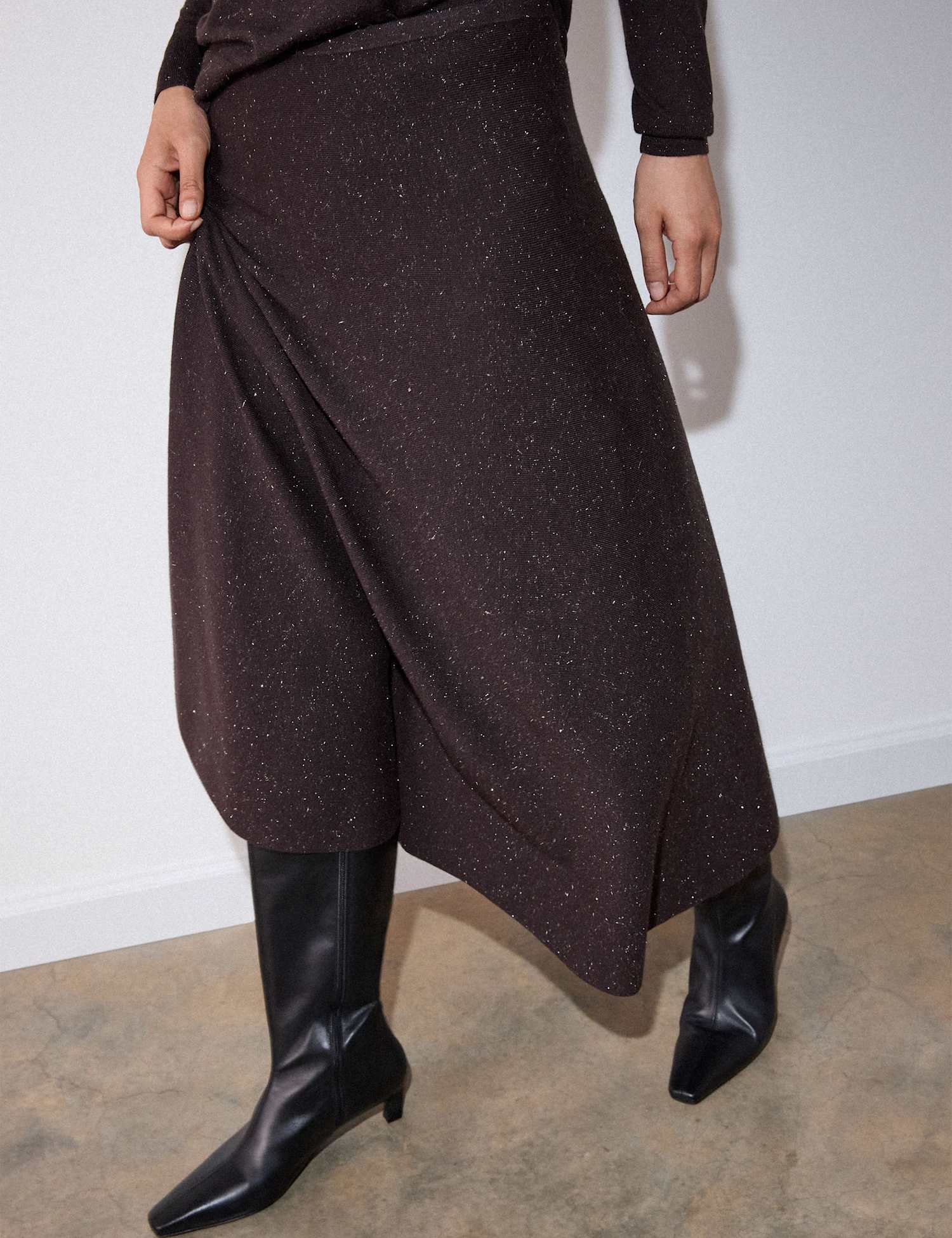 Whistles Sparkly Knitted Midi A Line Skirt Brown