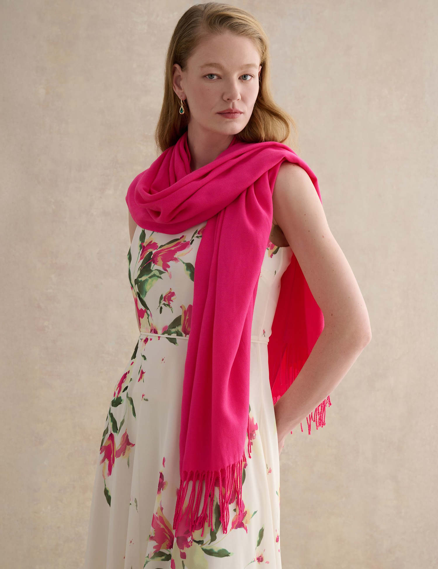HOBBS Fringed Scarf Pink