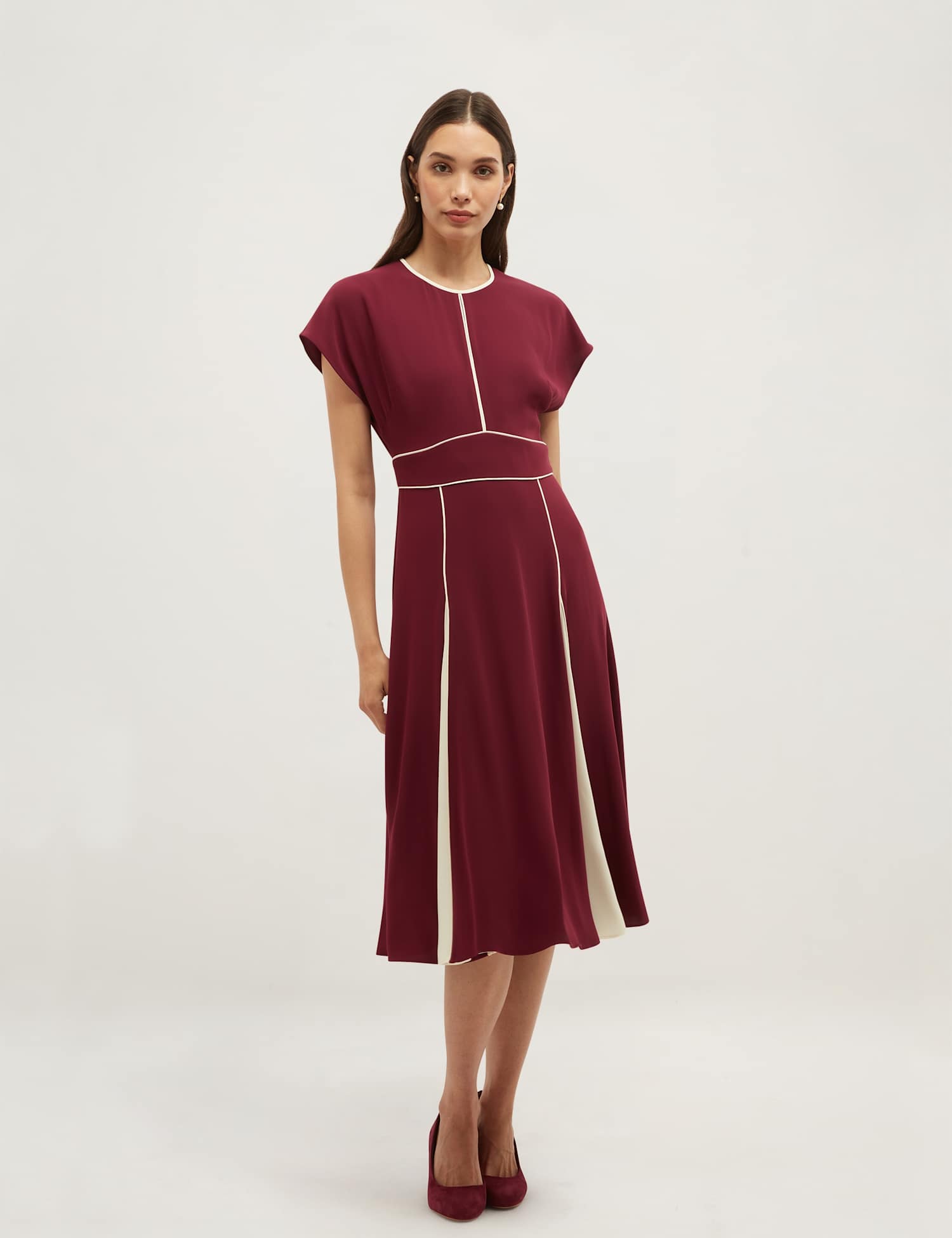HOBBS Colour Block Pleated Skater Dress Purple Mix