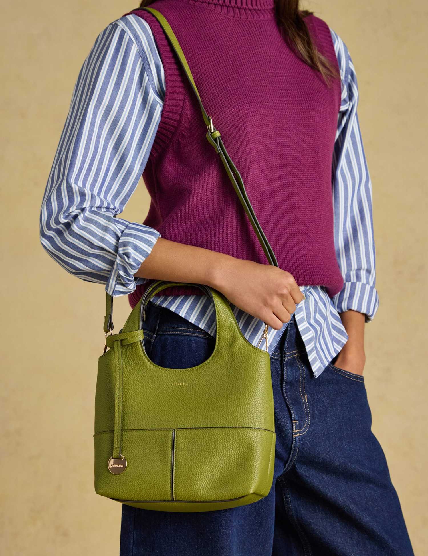 Joules Faux Leather Top Handle Structured Tote Bag Green