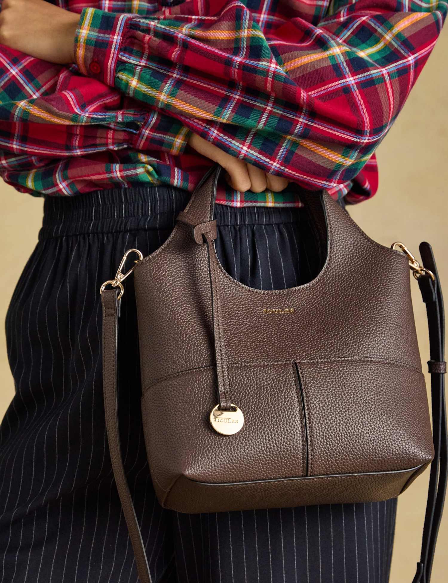 Joules Faux Leather Top Handle Structured Tote Bag Chocolate