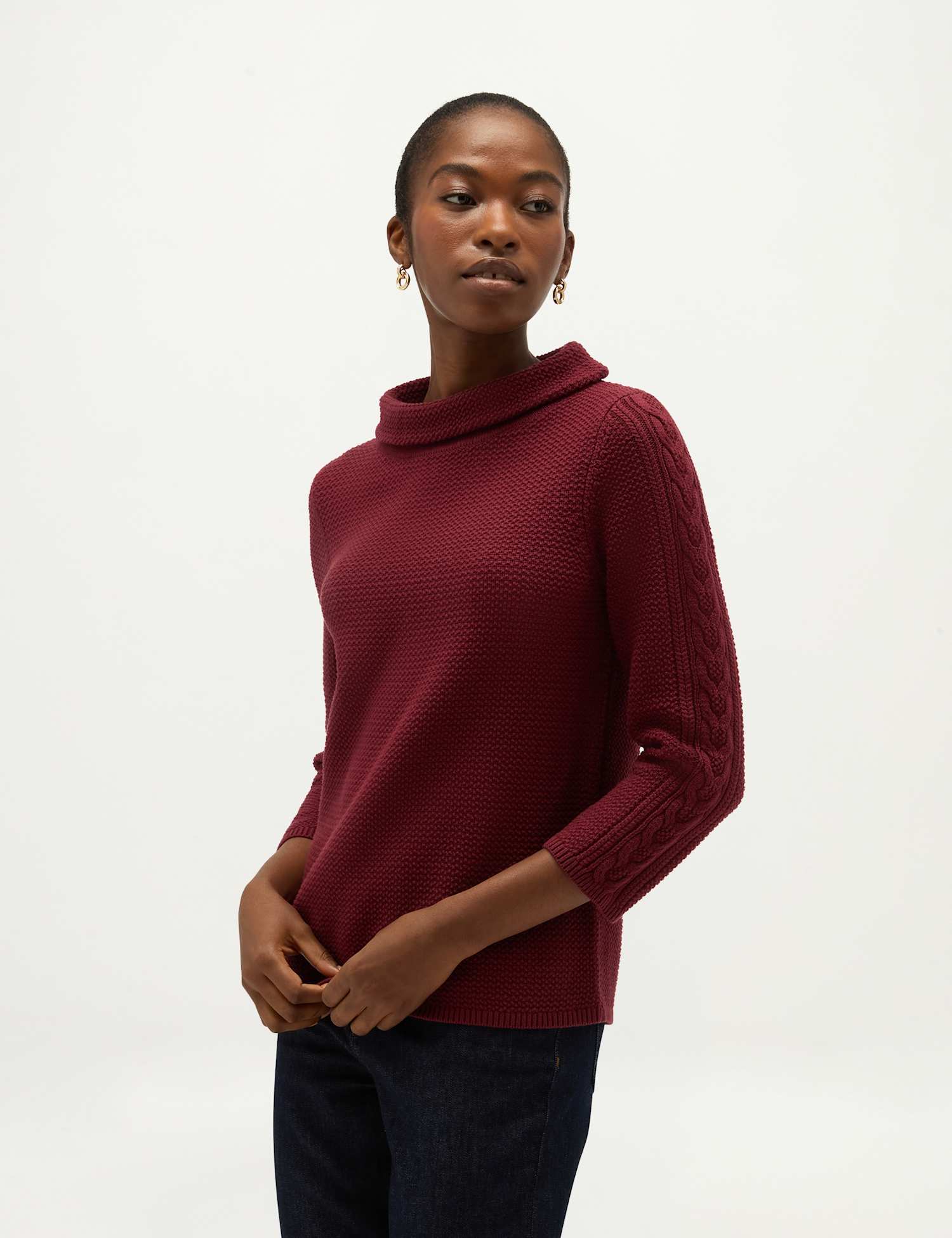 HOBBS Pure Cotton Cable Knit Cowl Neck Relaxed Jumper Red