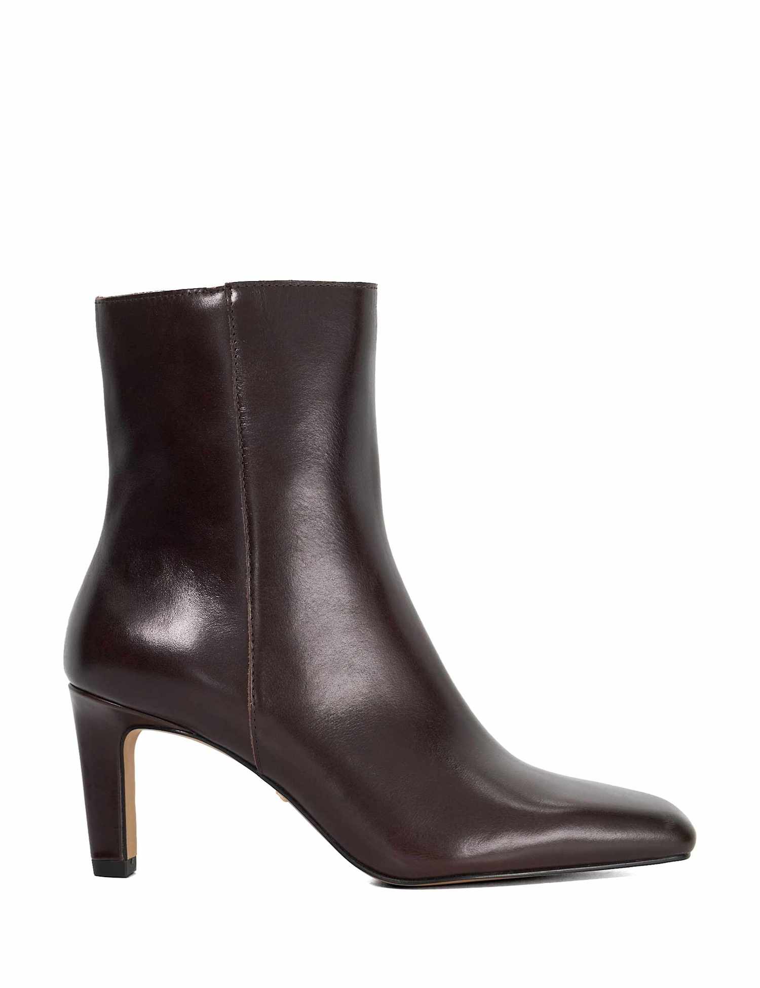 Dune London Leather Stiletto Heel Square Toe Ankle Boots Brown
