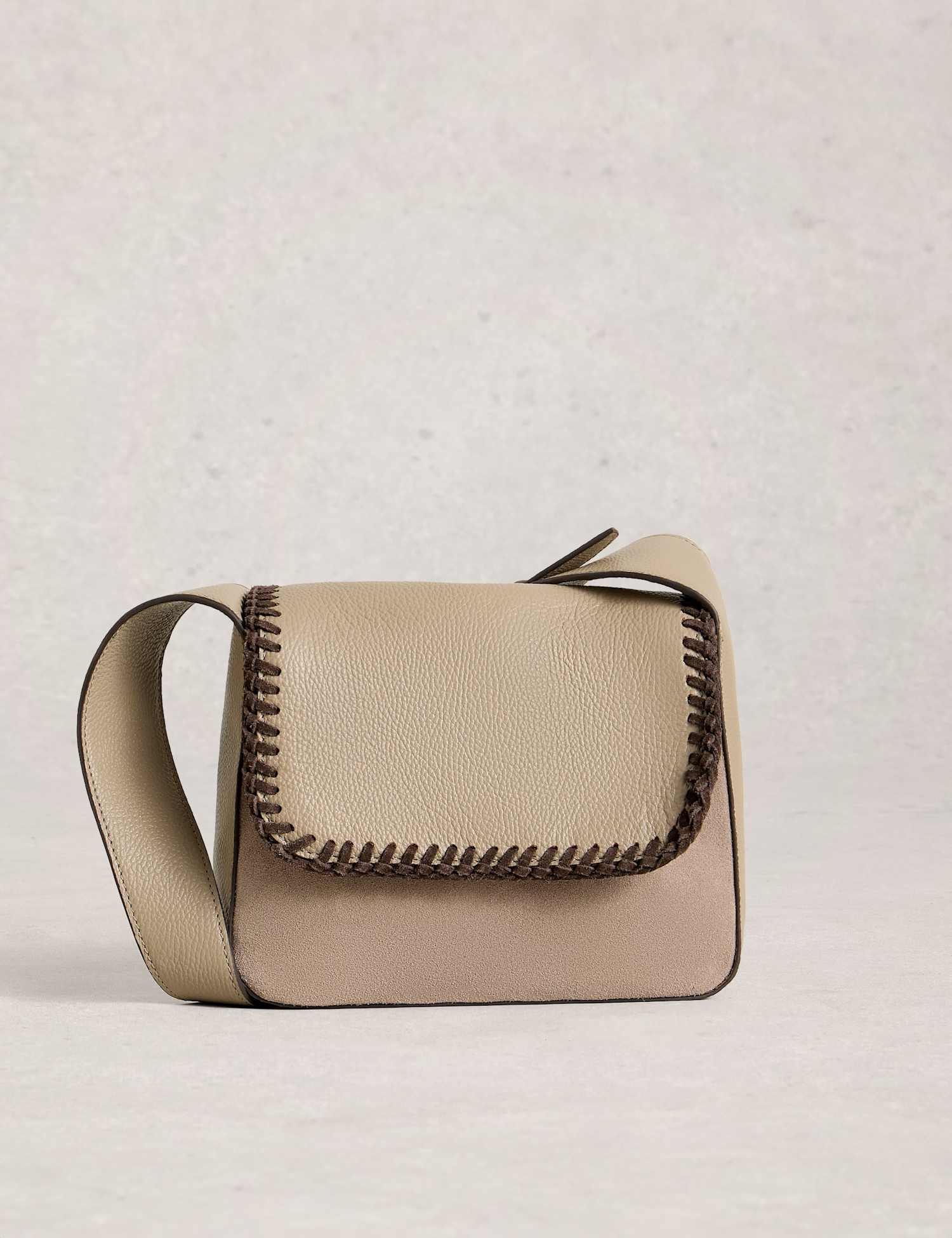 White Stuff Leather Stitch Detail Satchel Natural