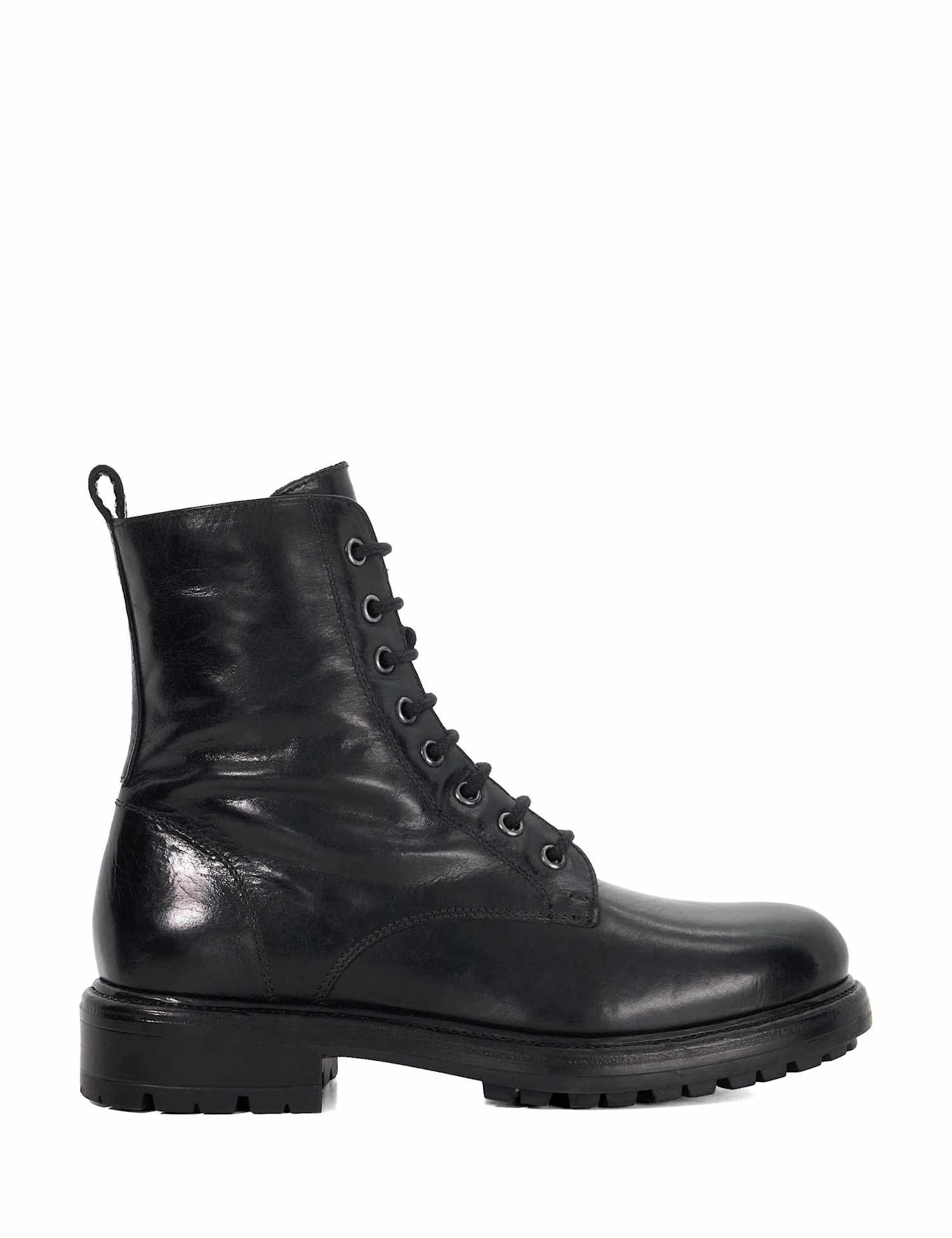 Dune London Leather Chunky Block Heel Ankle Boots Black