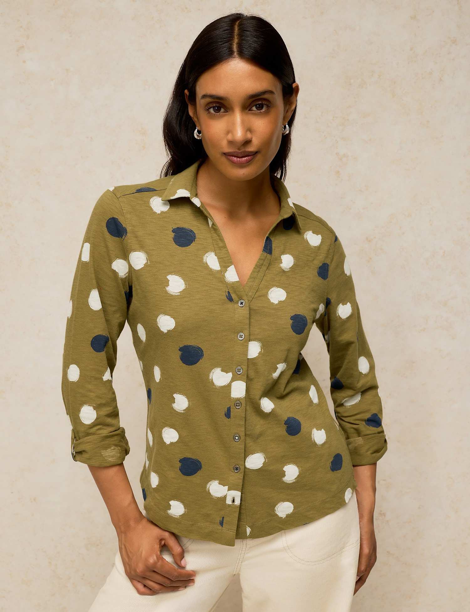 White Stuff Pure Cotton Printed Collared Shirt Green Mix