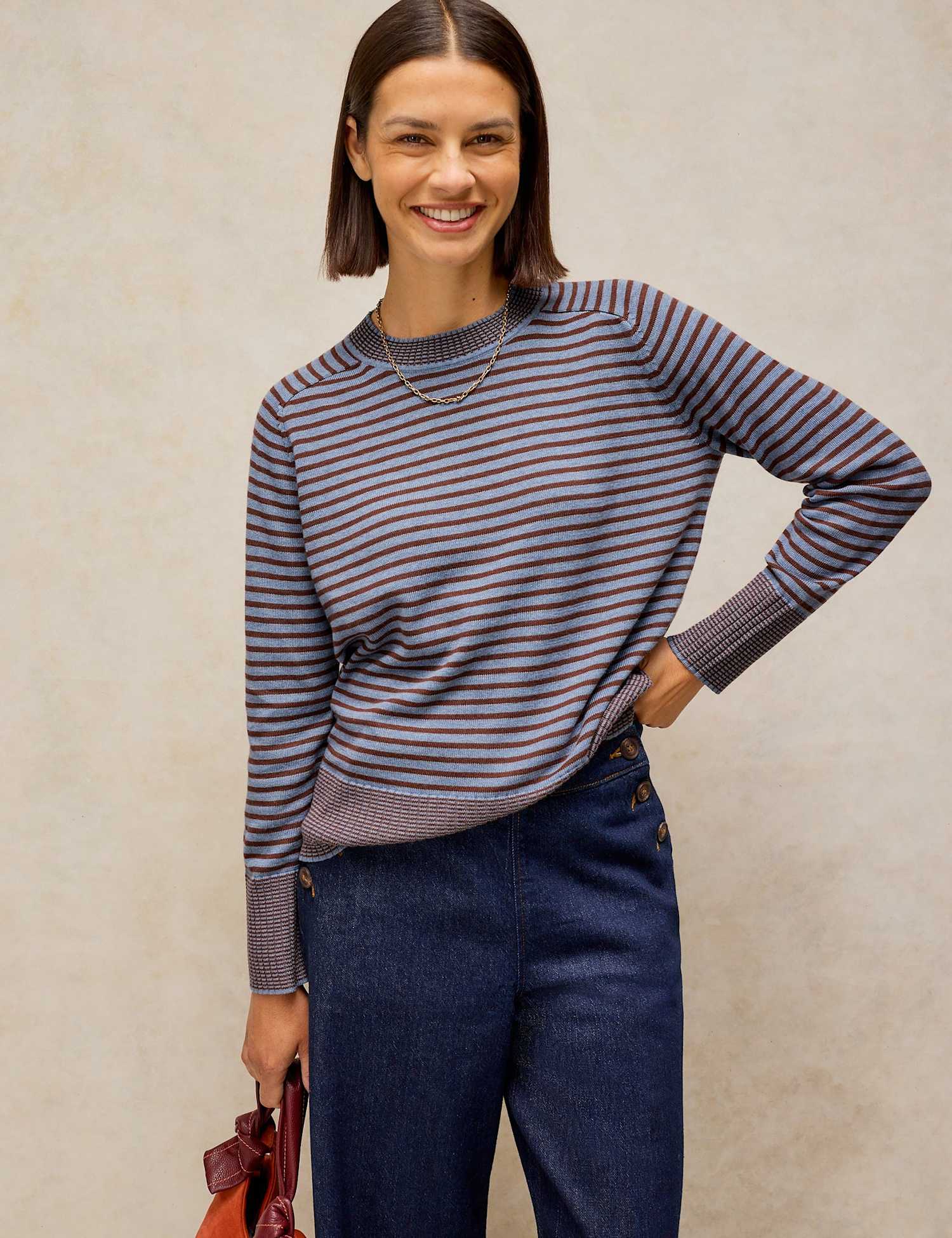 White Stuff Sienna Cotton Rich Striped Crew Neck Jumper Blue Mix