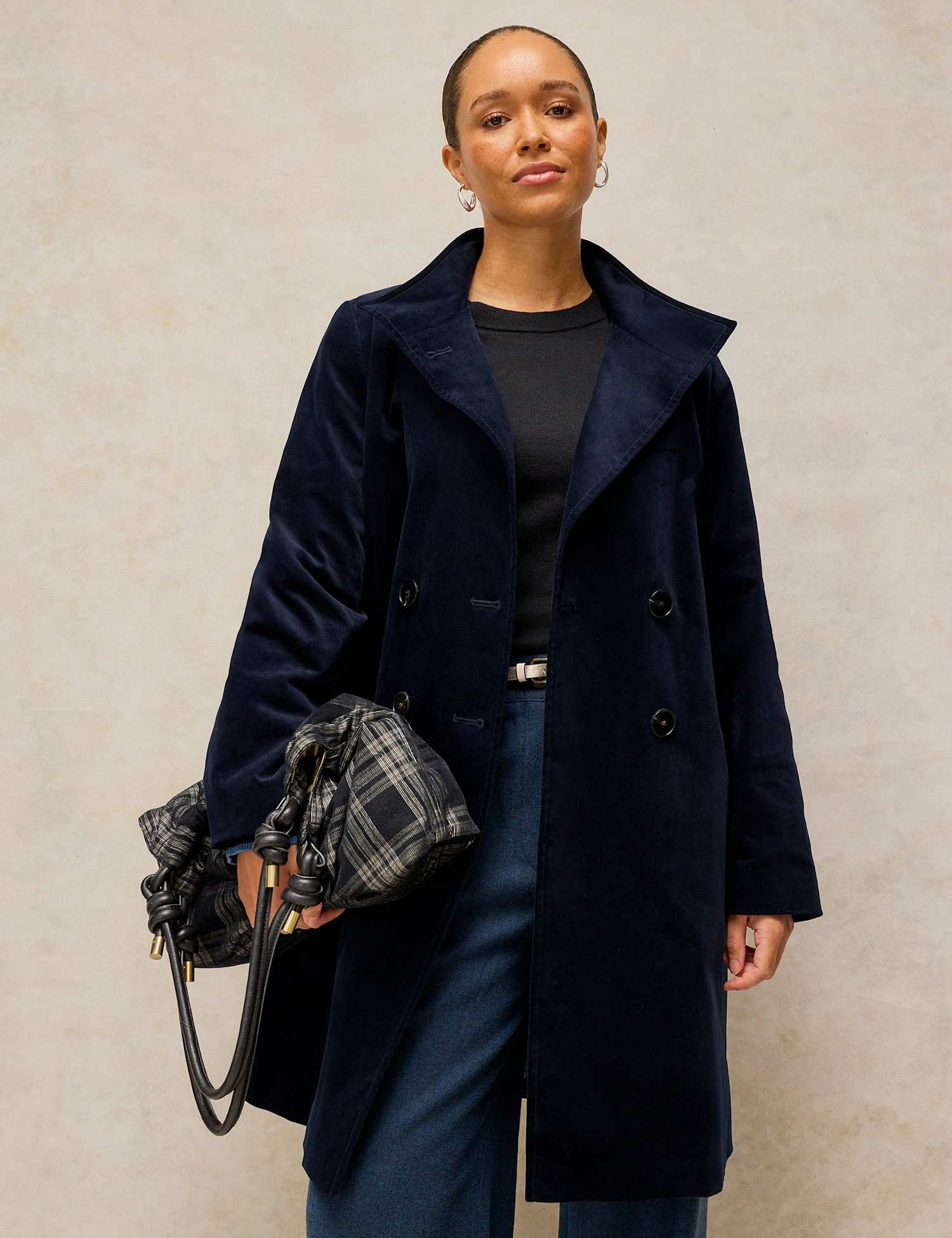 White Stuff Kaia Cotton Rich Funnel Neck Longline Coat Dark Navy