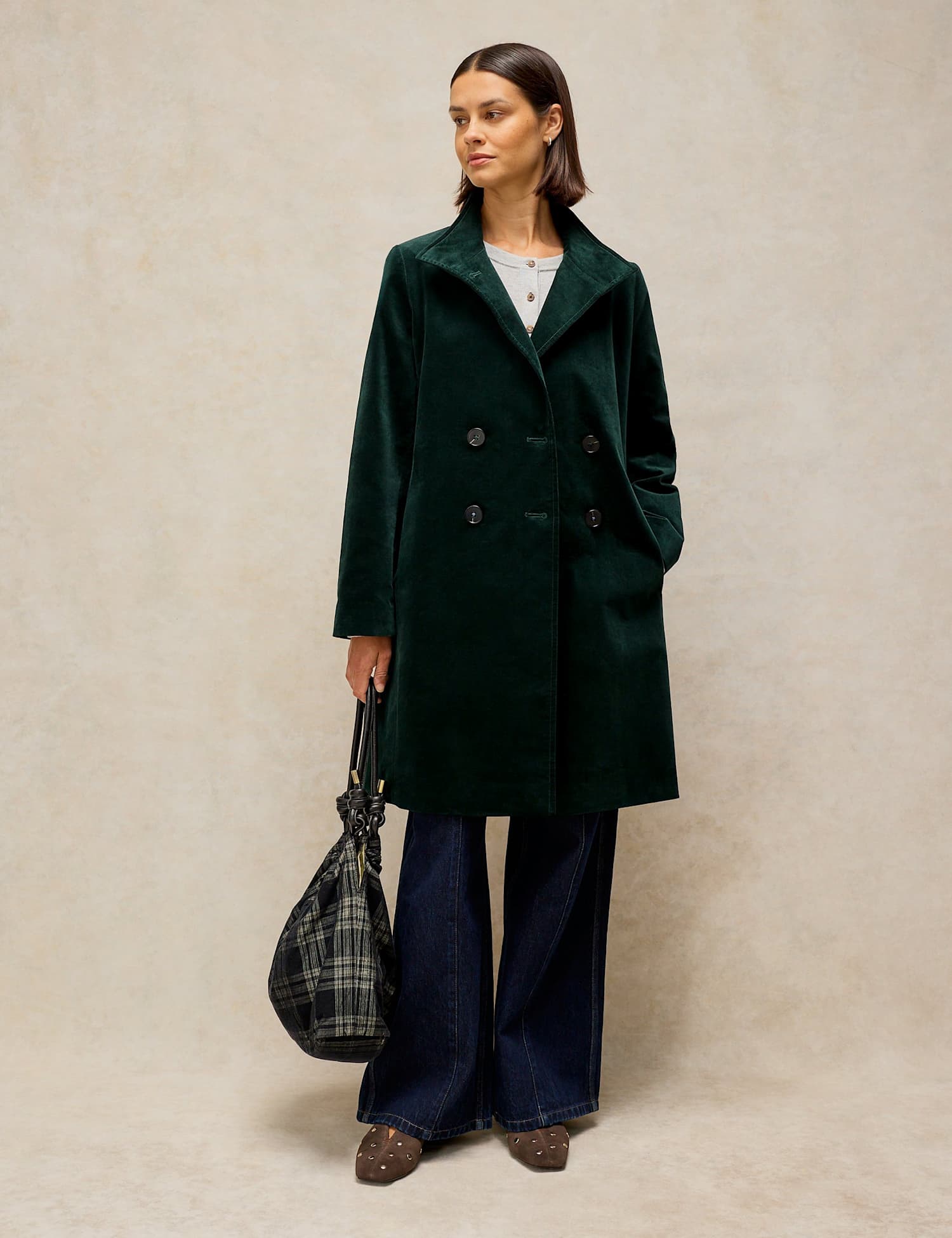 White Stuff Kaia Cotton Rich Funnel Neck Longline Coat Dark Green