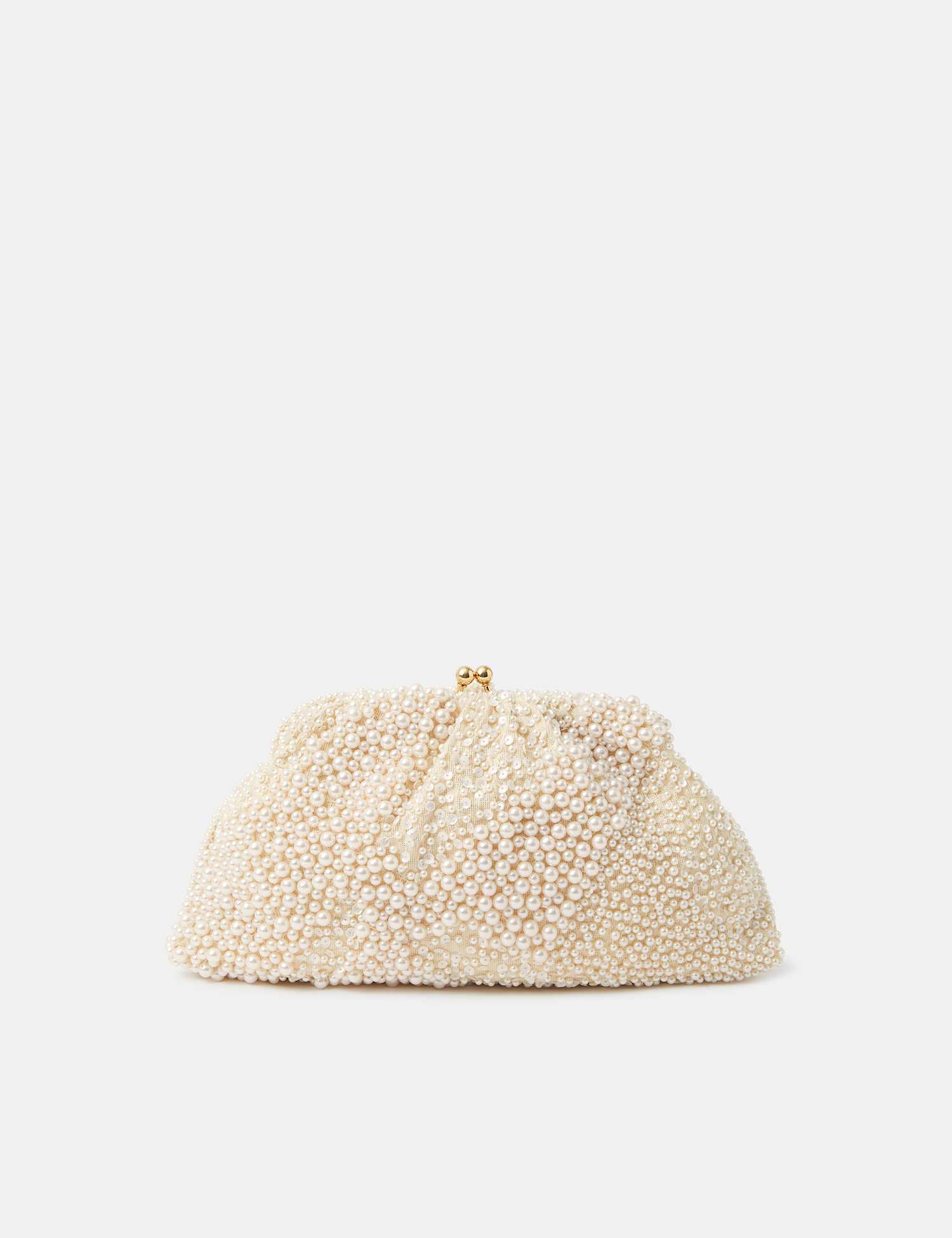 ACCESSORIZE Beaded Woven Top Handle Clutch Bag Ivory