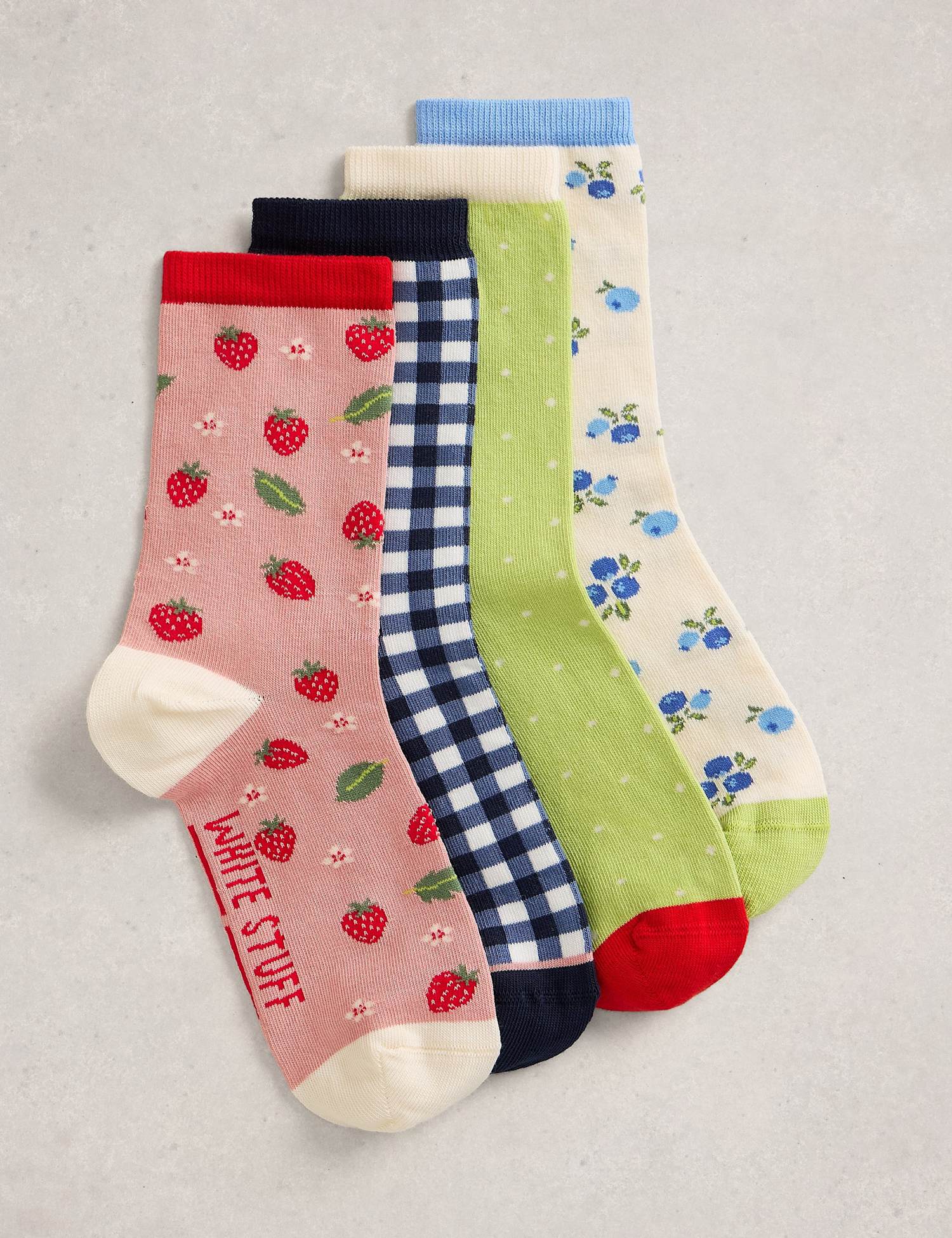 White Stuff 4 Pack Cotton Rich Fruit Ankle High Socks Blue Mix